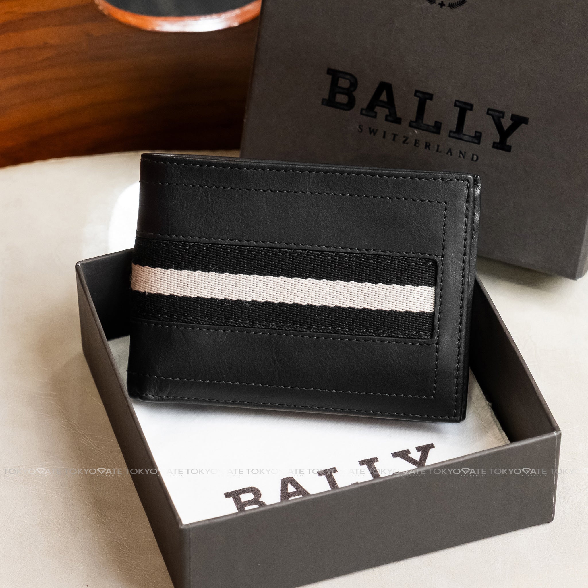 Ví Bally Tye Stripe Leather Wallet Black