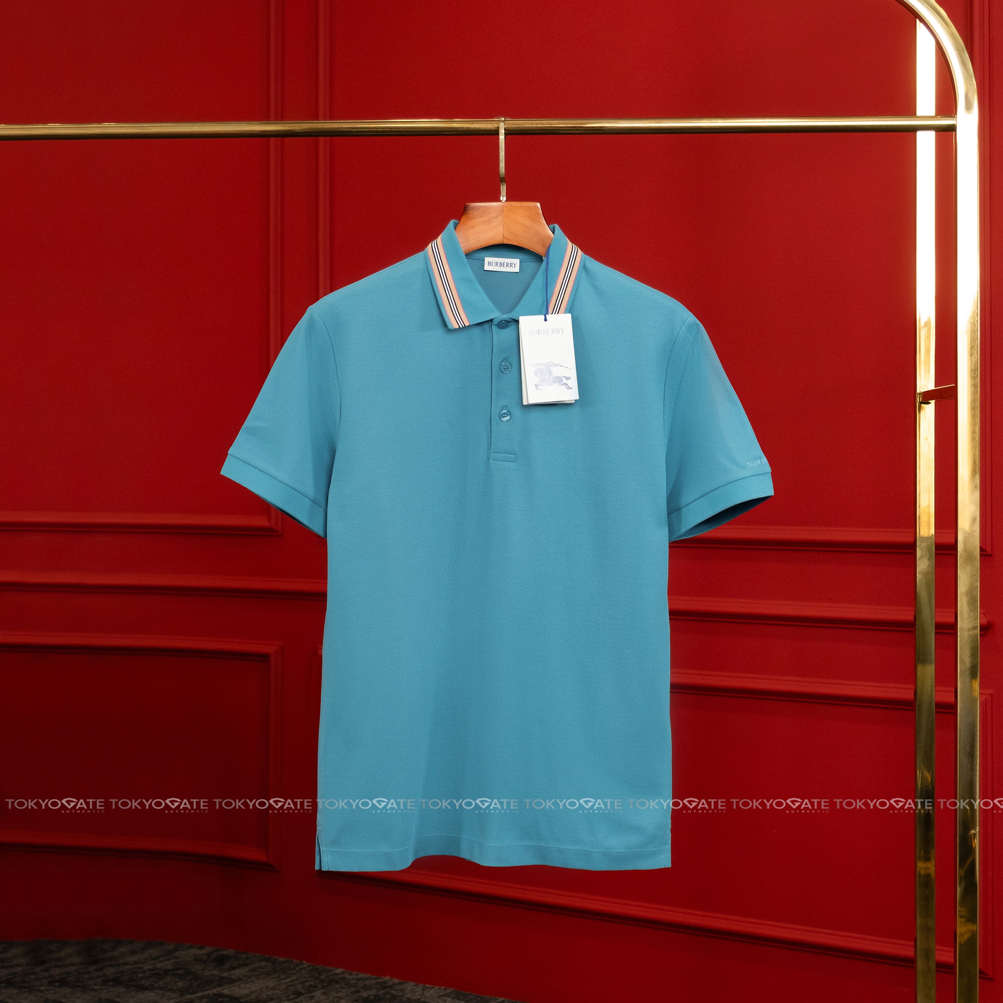 Áo polo Burberry 8120942 Hartford ICS Peacock Turquoise Slim Fit