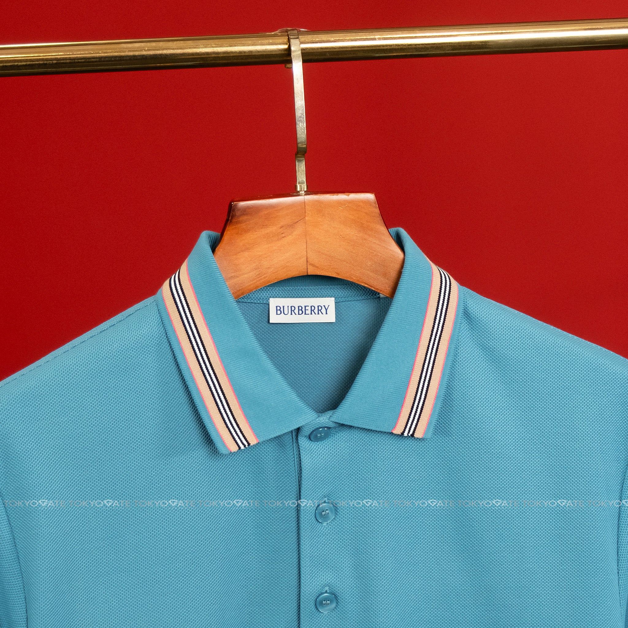 Áo polo Burberry 8120942 Hartford ICS Peacock Turquoise Slim Fit