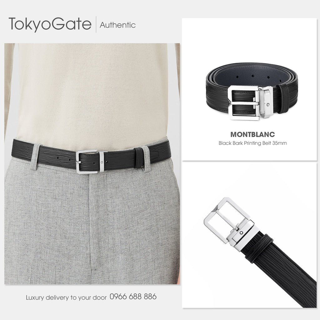 Dây lưng Montblanc MB131171 Black Grey Leather Belt