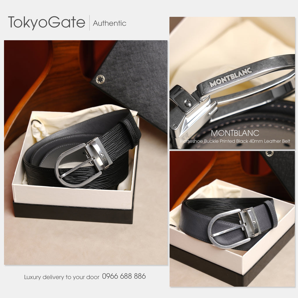 Dây lưng Montblanc MB131172 Black Grey Leather Belt