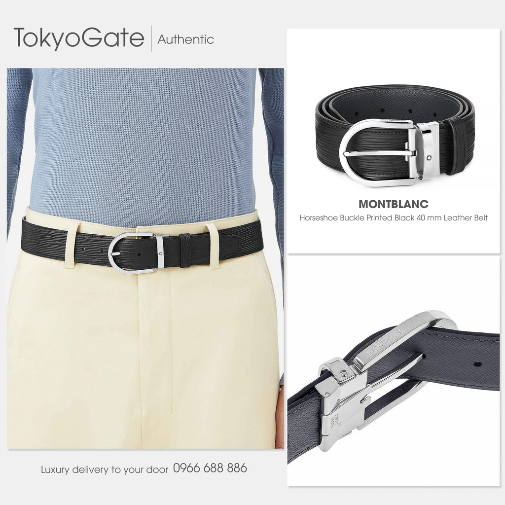 Dây lưng Montblanc MB131172 Black Grey Leather Belt
