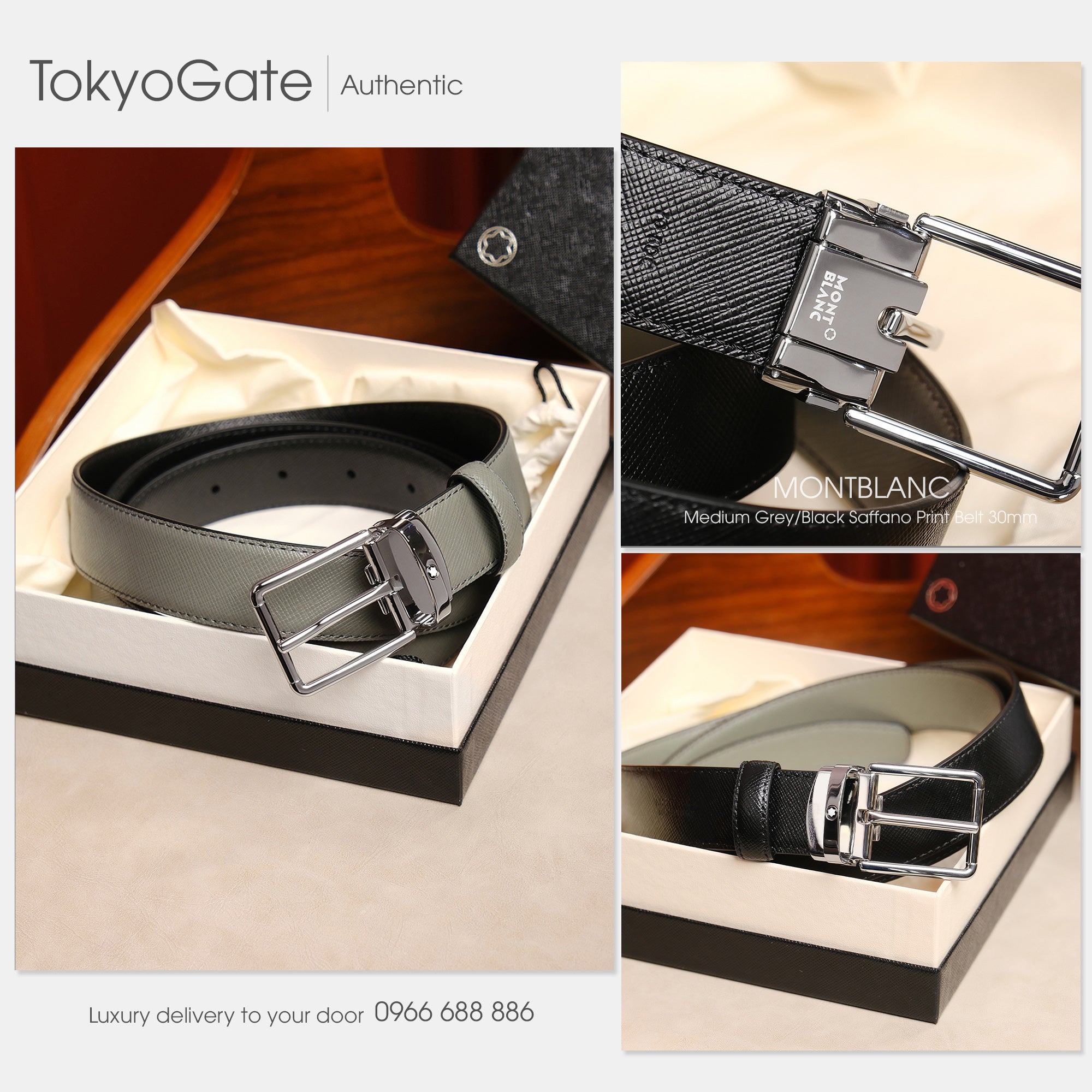 Dây lưng Montblanc MB220026 Green Black Reversible Belt 30mm