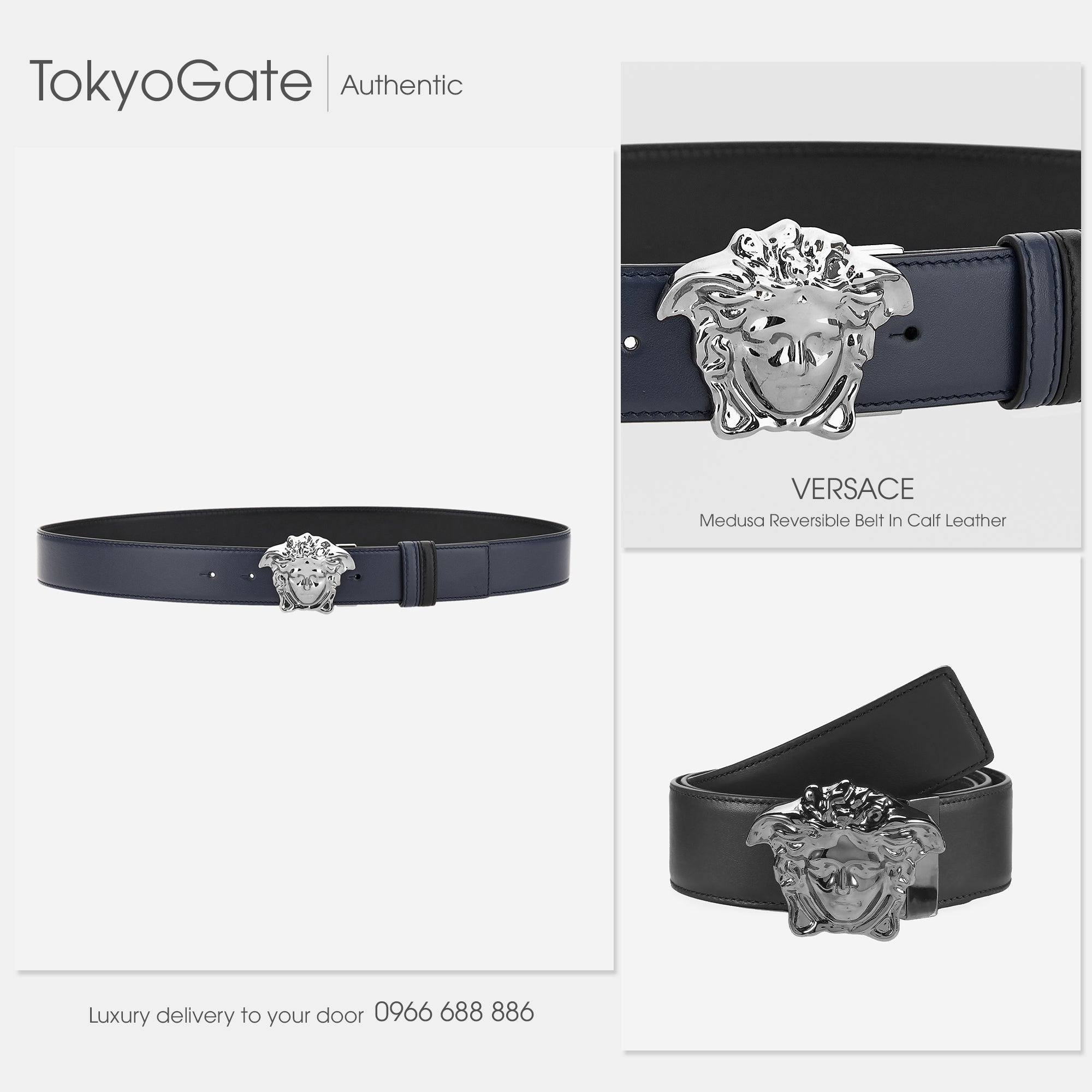 Dây lưng Versace 1010325 1A02150 Medusa Silver Navy