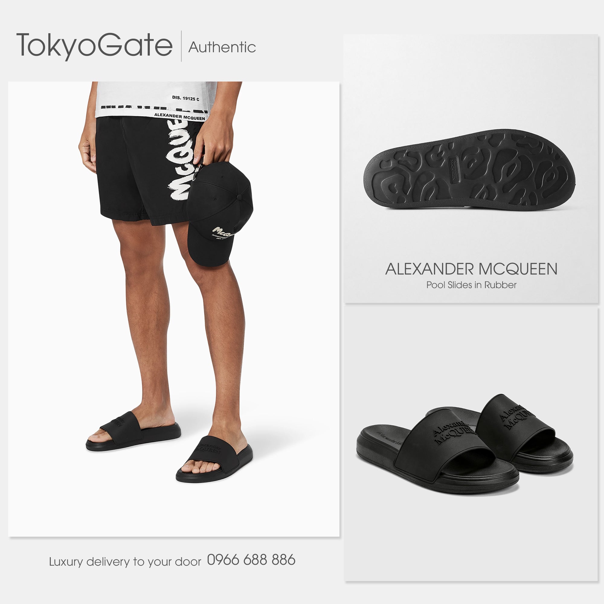 Dép Alexander McQueen 666983 Rubber Slides Black