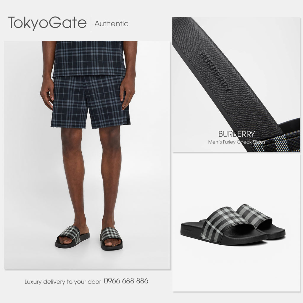 Dép Burberry 8107514 Furley Slides Black IP Check