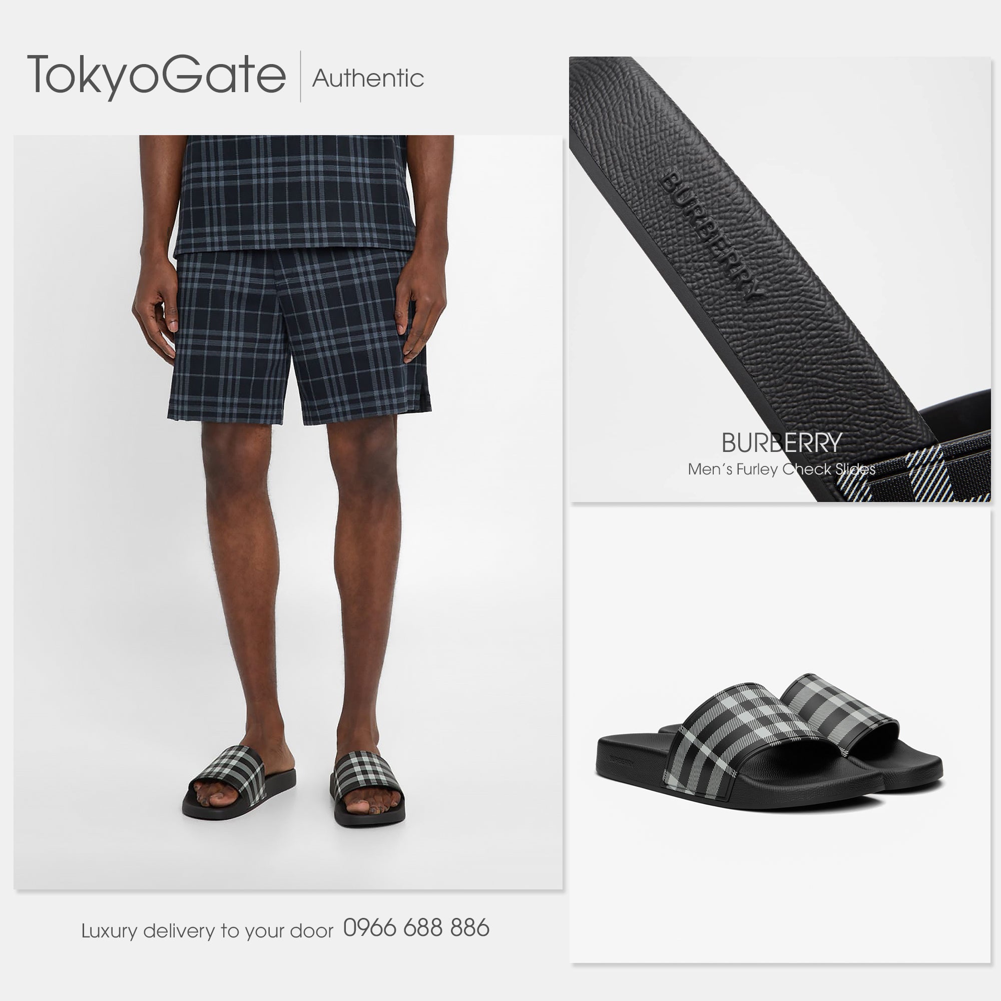 Dép Burberry 8107514 Furley Slides Black IP Check