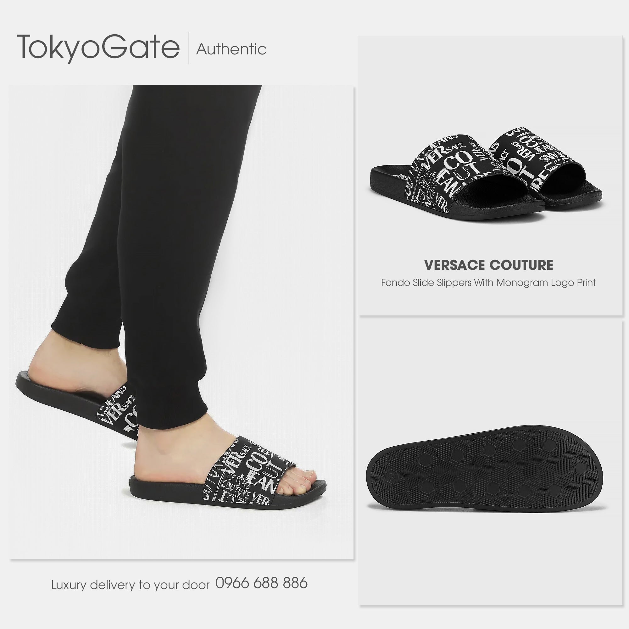Dép Versace Jeans Couture 74YA3SQ4 Black Slides