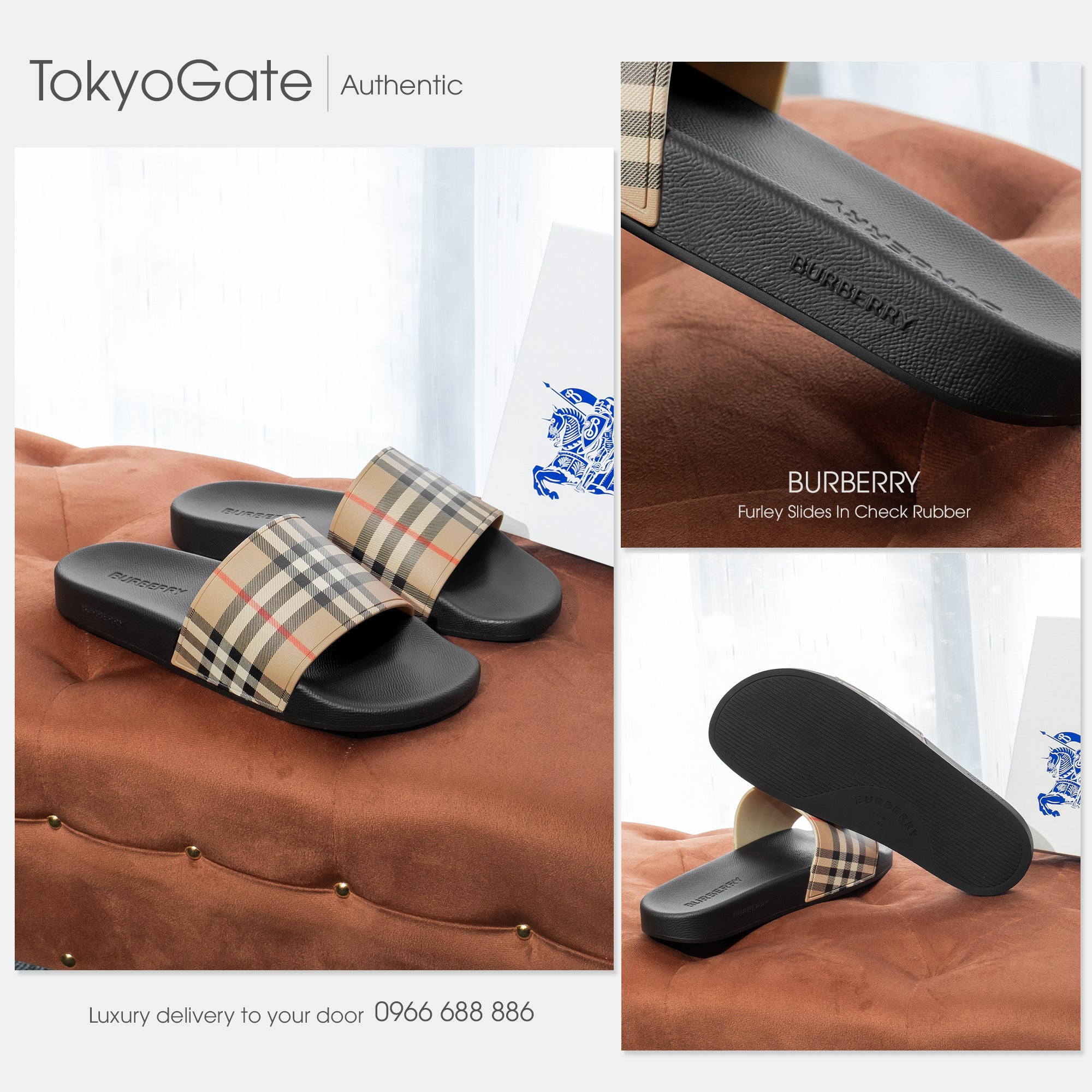 Dép Burberry 8056942 Check Slides Archive Beige IP Check