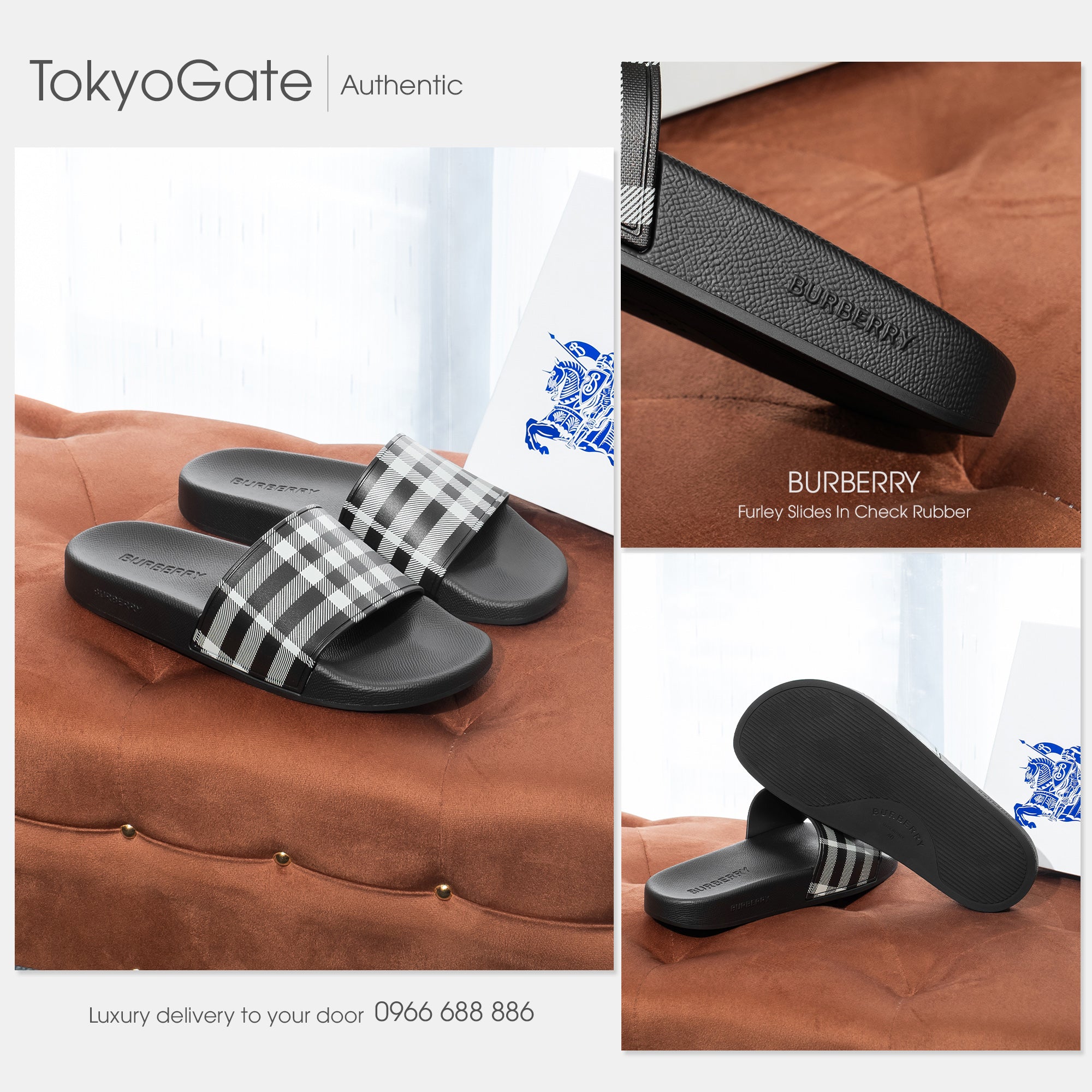 Dép Burberry 8107514 Furley Slides Black IP Check