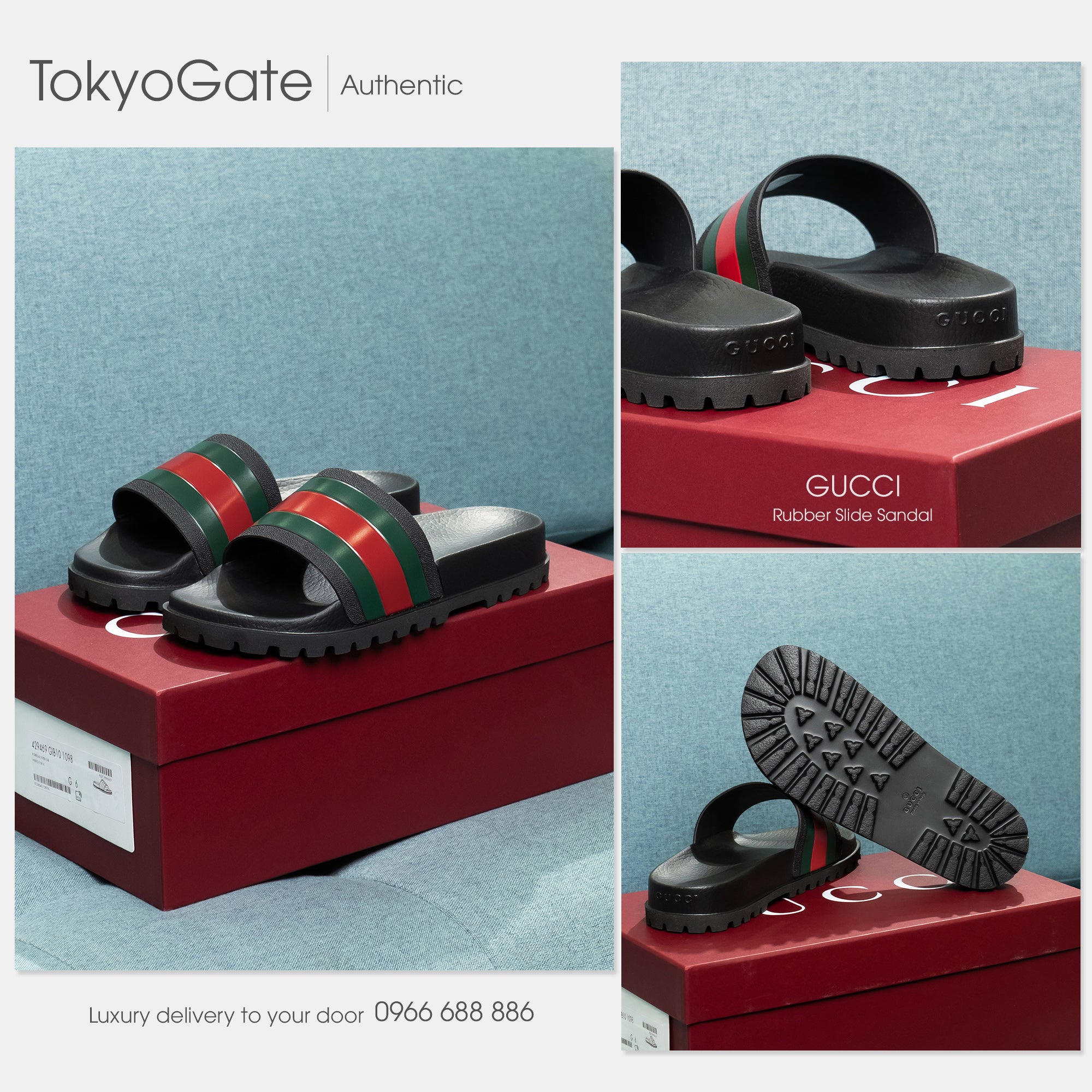 Dép Gucci 429469 GIB10 1098 Slide Sandal With Web Black