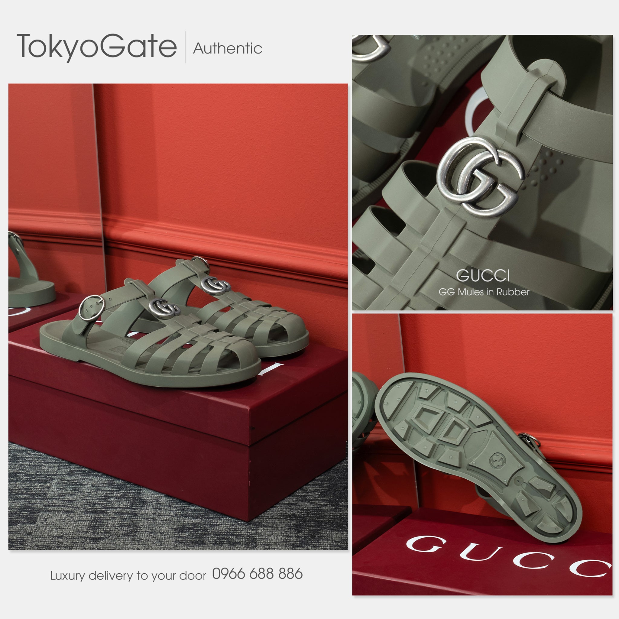 Dép Gucci 812582 J8700 Double G Mule Dark Green
