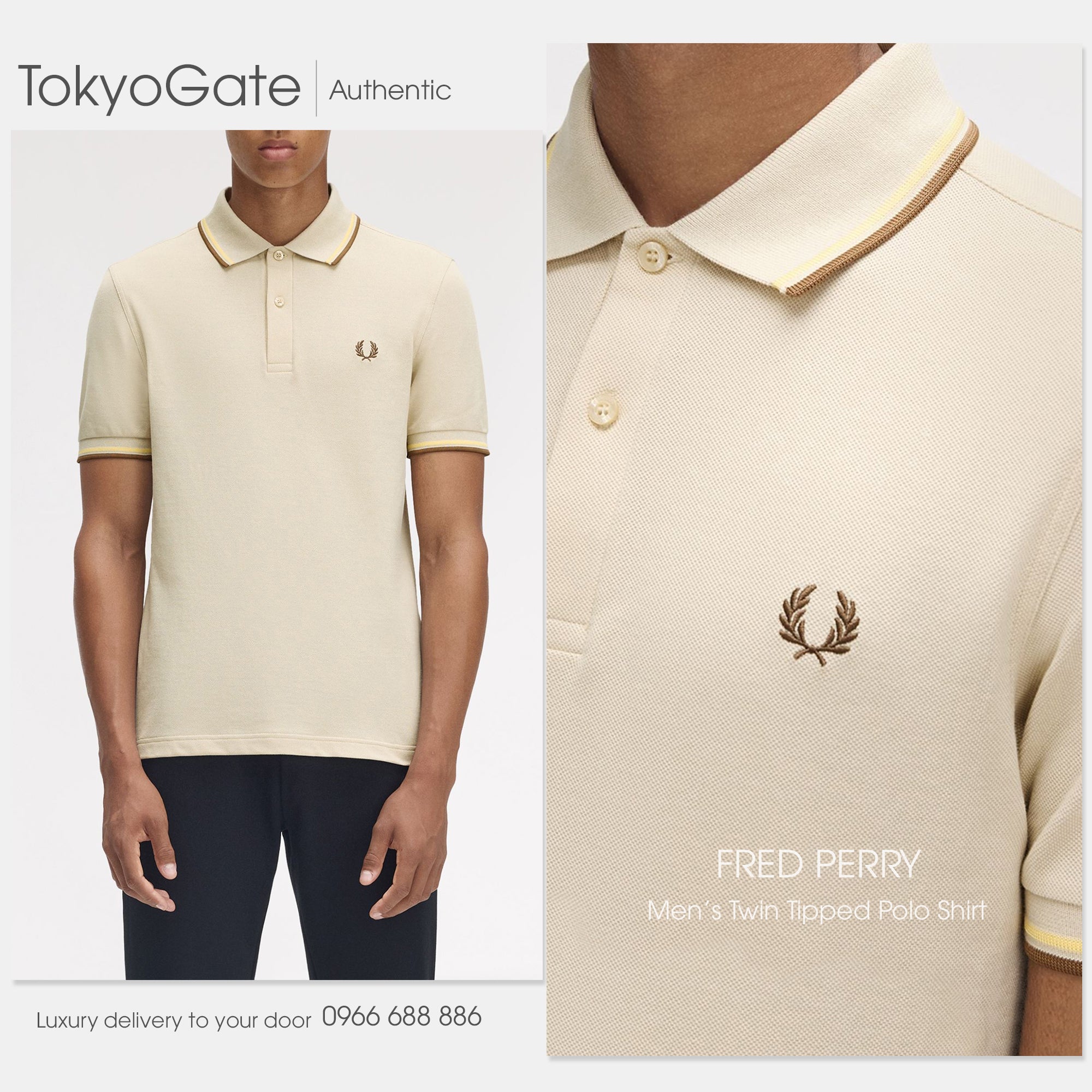 Áo polo Fred Perry M3600 Y56 Twin Tipped Polo Shirt In Beige