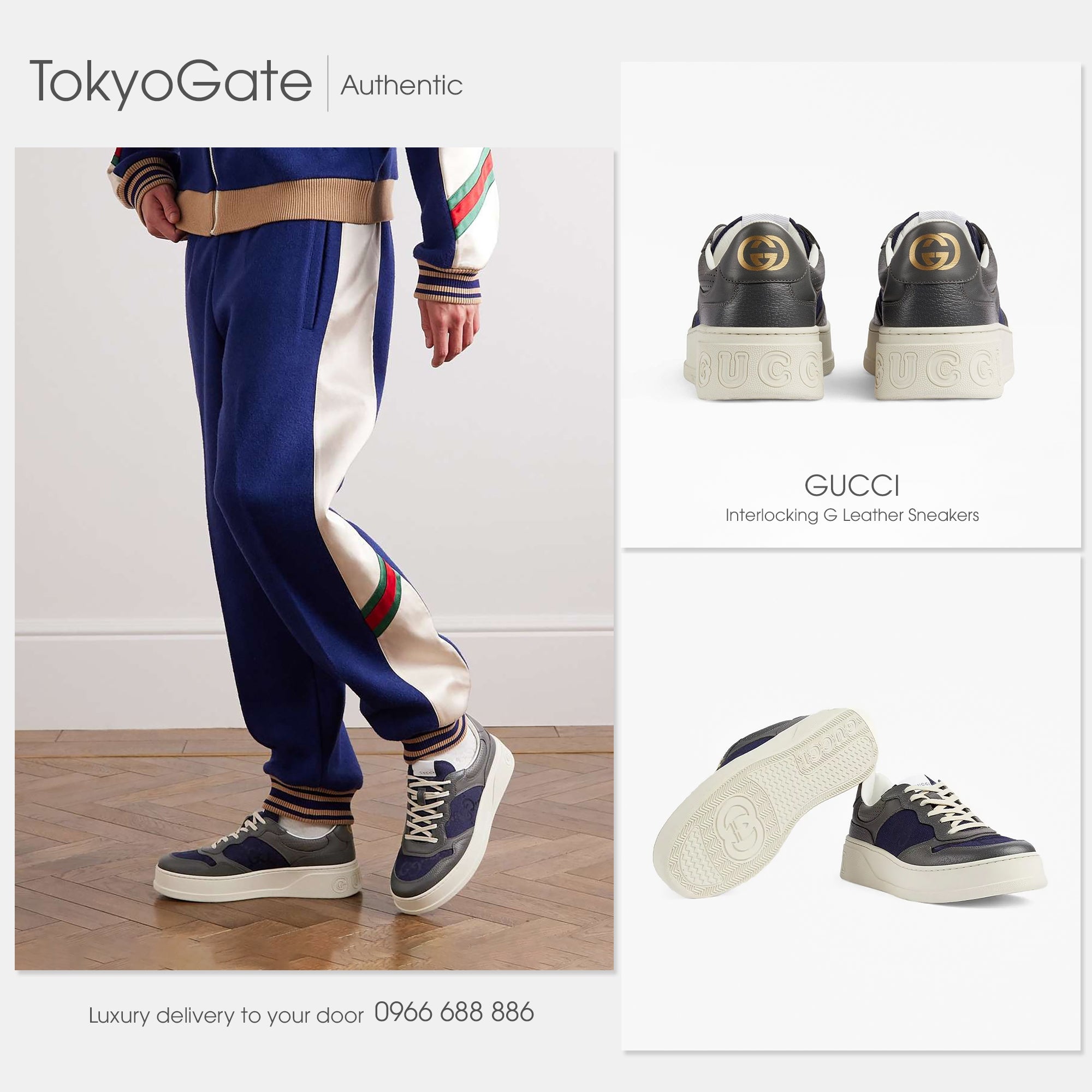 Gucci 726543 AABNK 1152 Lace-Up Sneaker Grey Navy