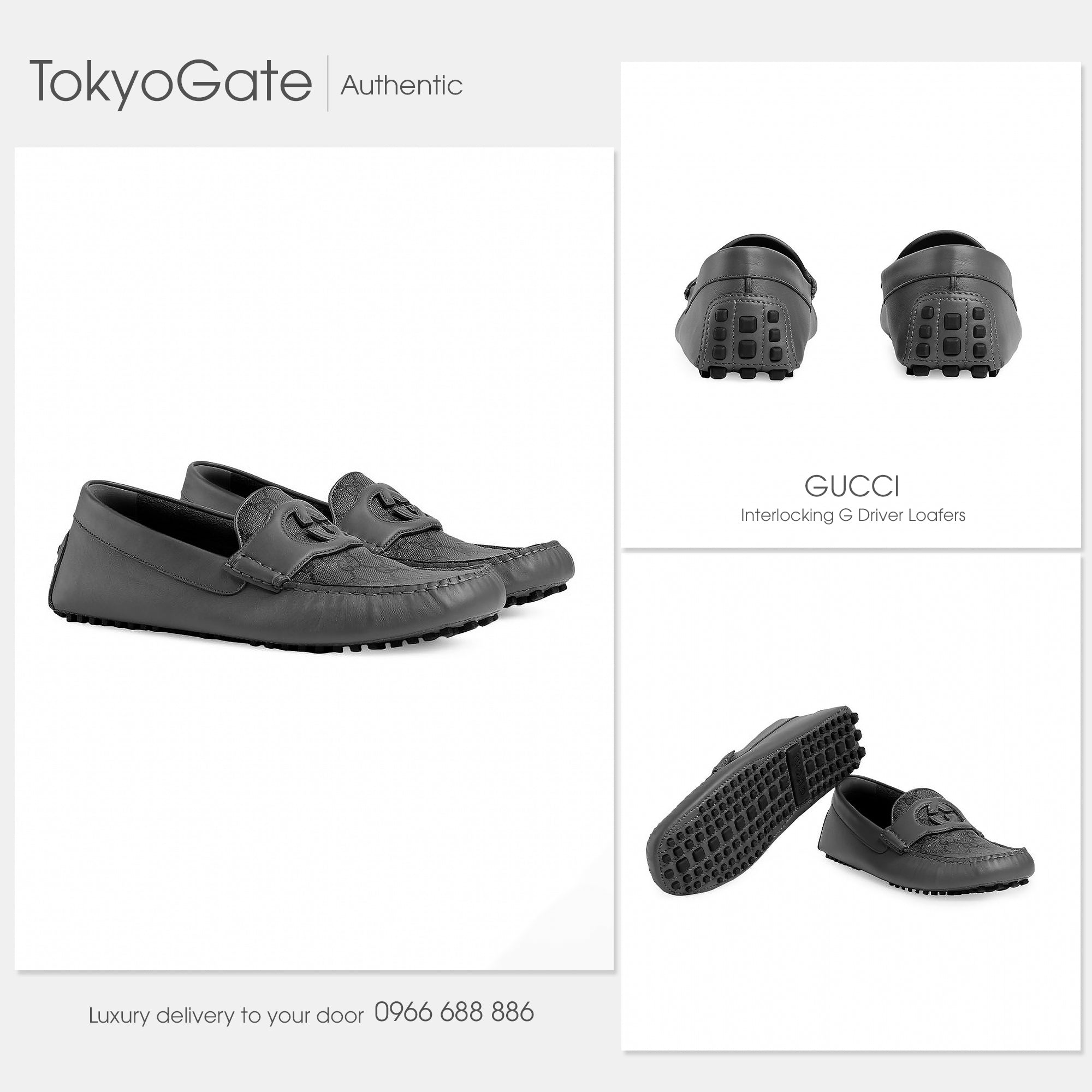 Giày Gucci 730148 AABYO 1349 Interlocking G Driver Graphite