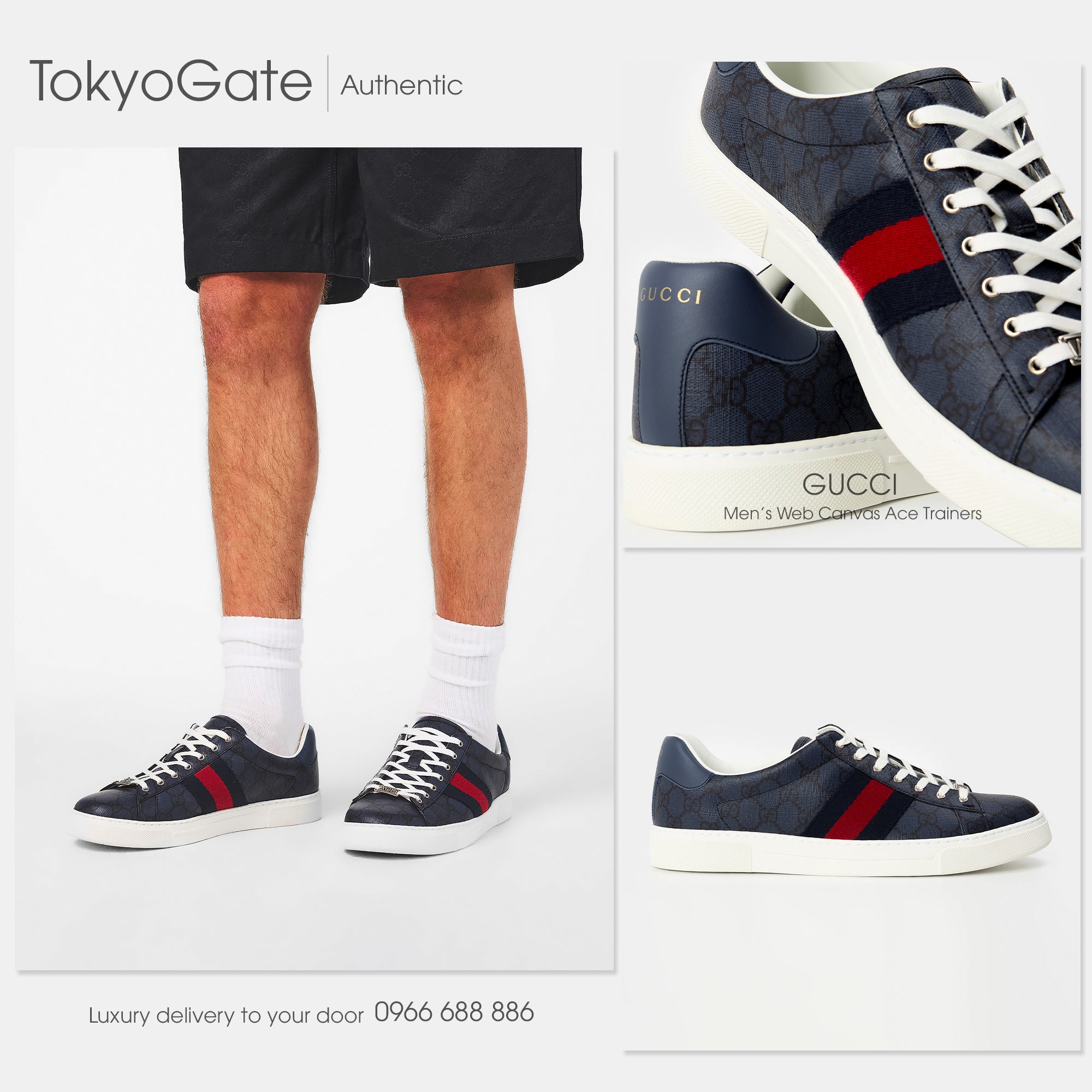 Giày Gucci 760775 JEALM 8741 Ace Sneaker Blue GG Supreme