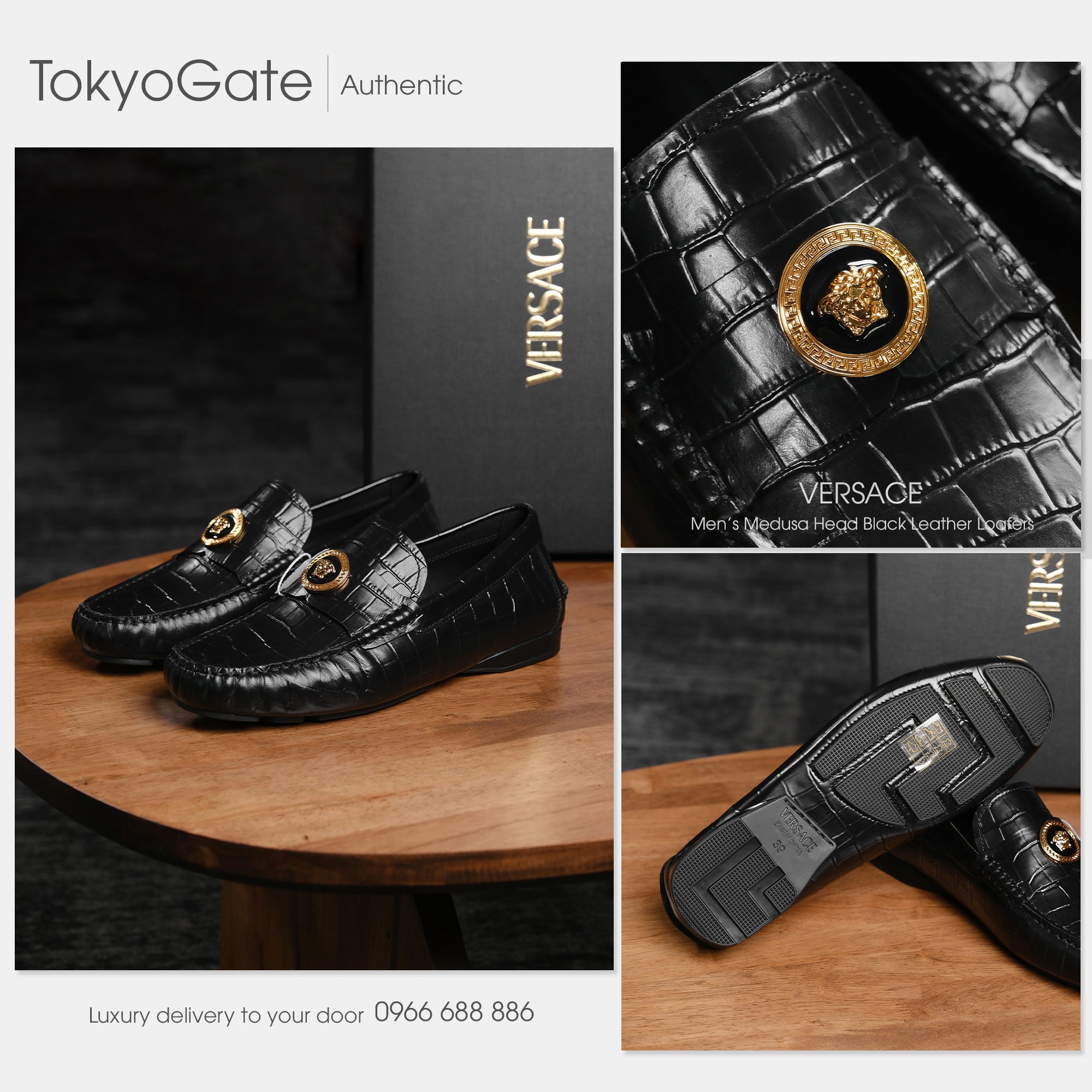 Giày Versace 1015591 1A1050 Black Leather Driver Loafers