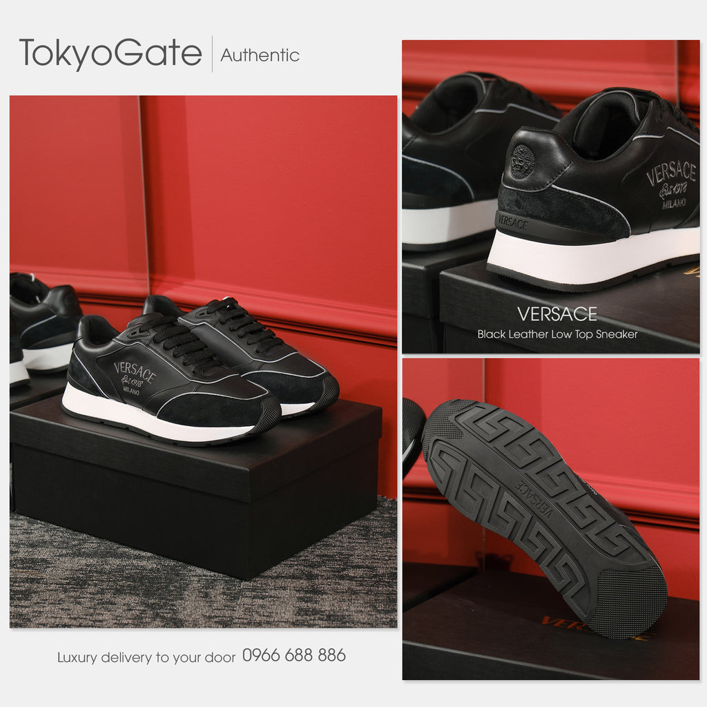 Giày Versace 1021242 Leather Sneakers In Black