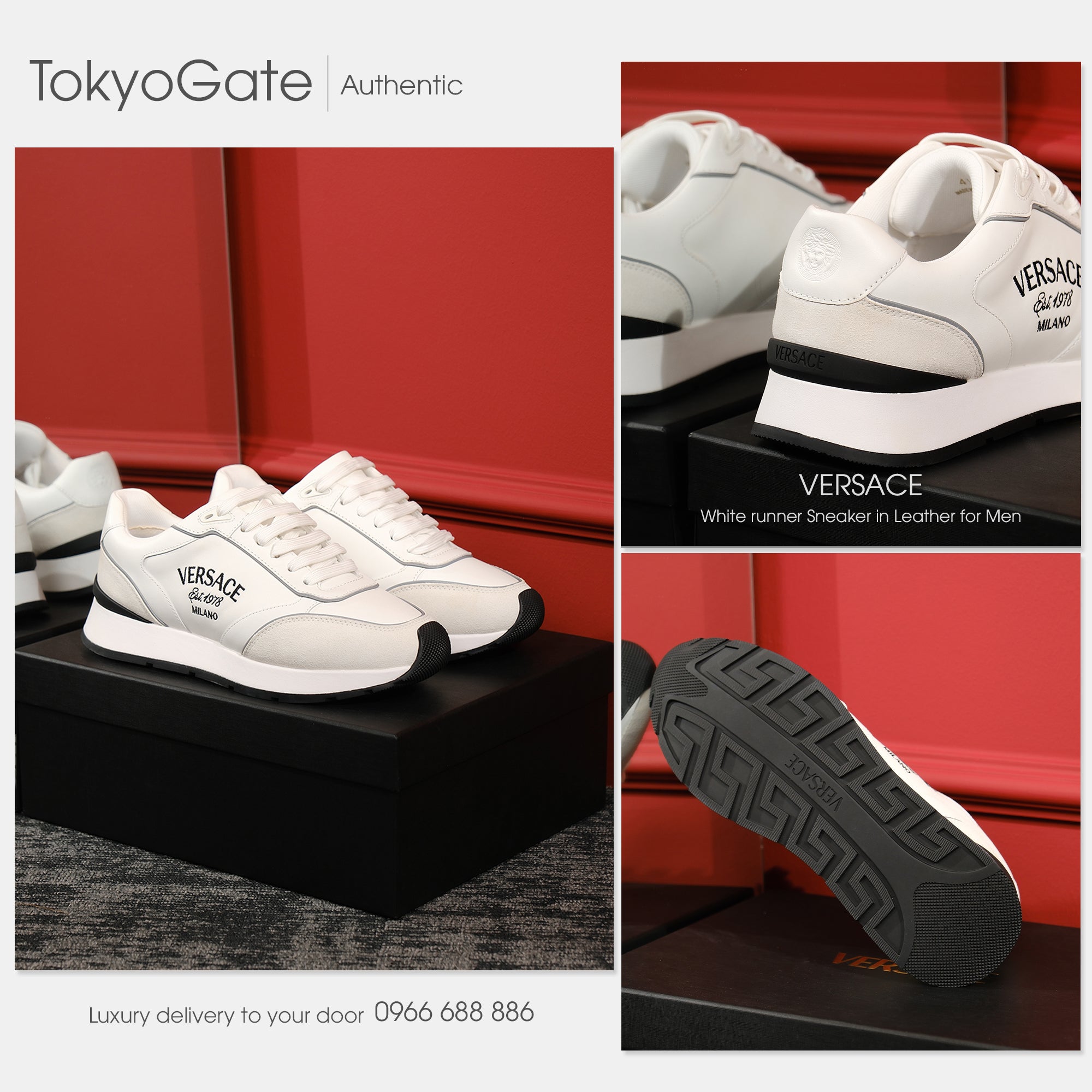Giày Versace 1021242 Leather Sneakers In White