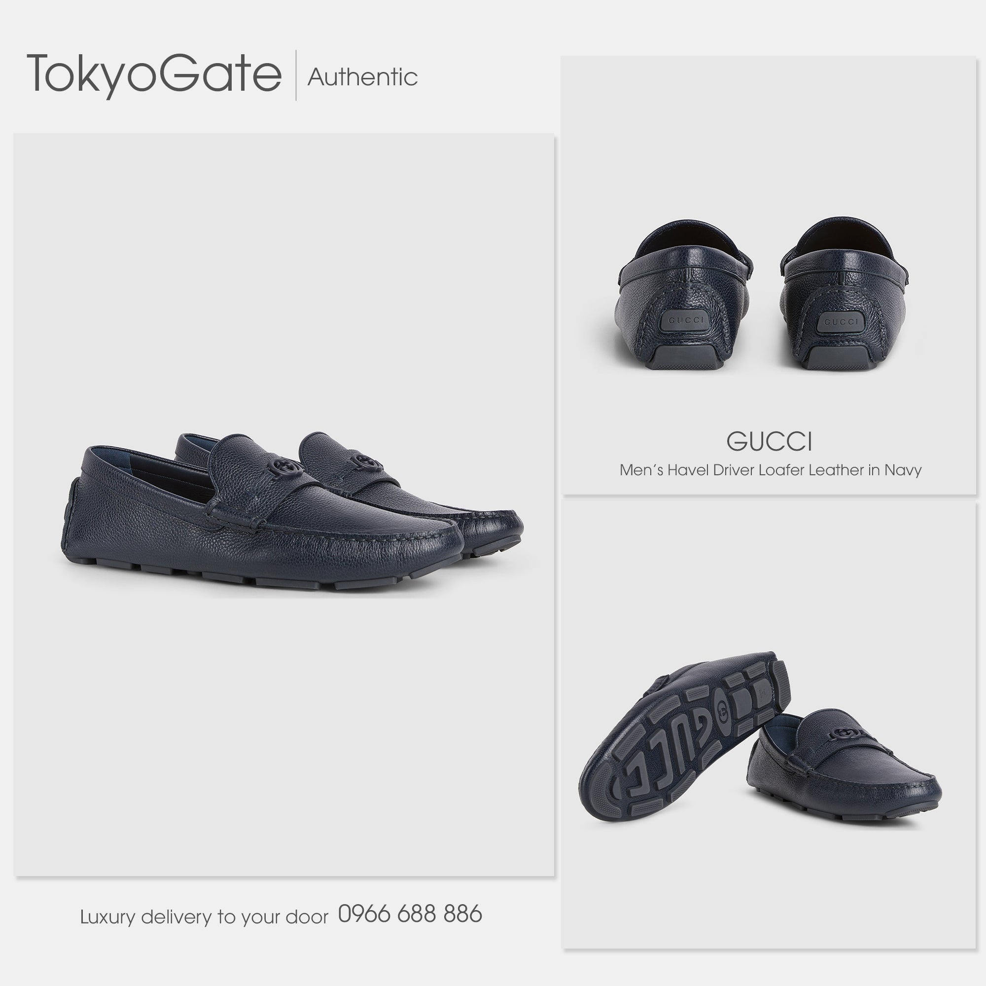 Giày Gucci 820658 AAEFR 4009 Havel Driver Loafer Navy