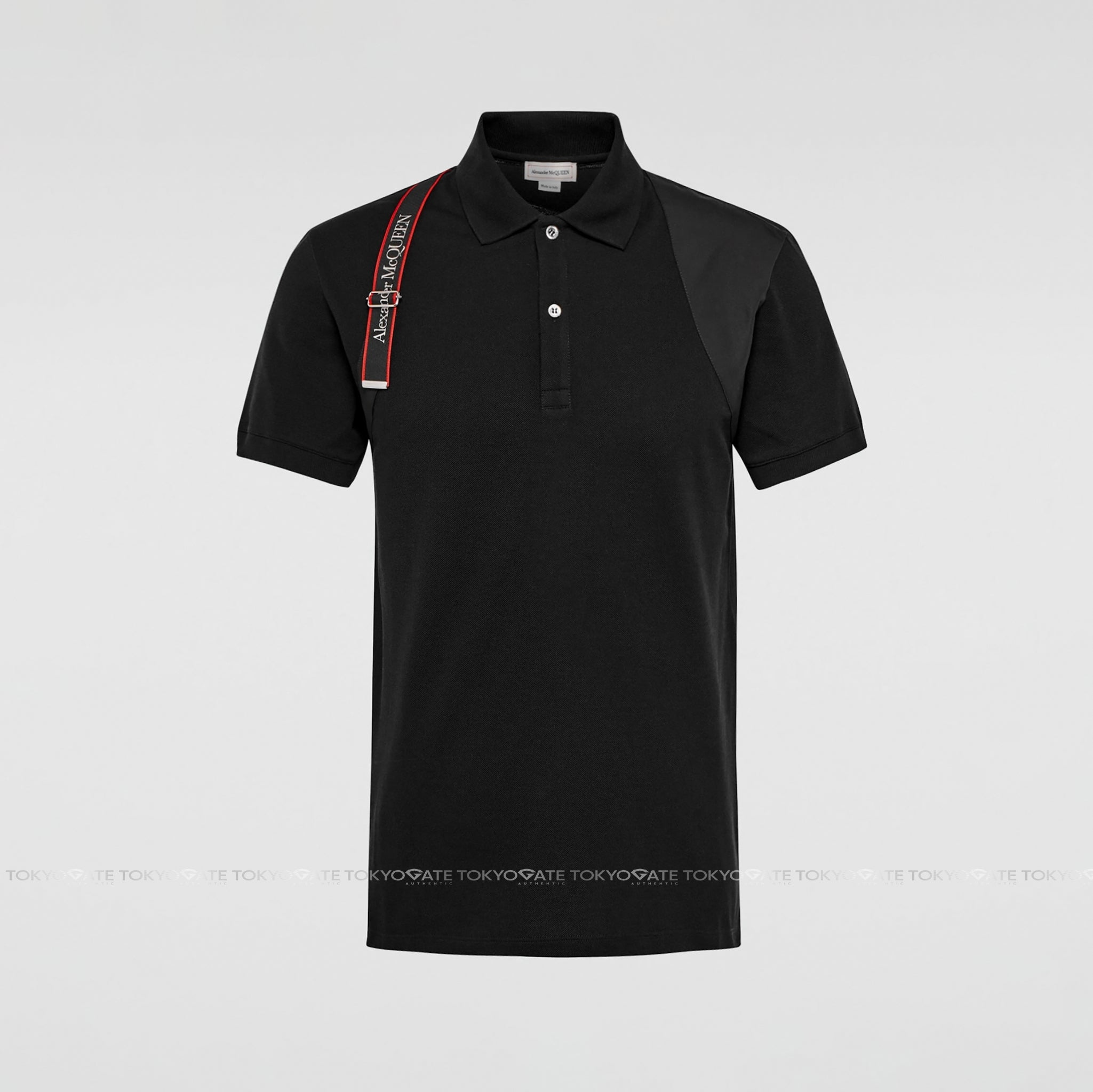 Áo polo Alexander McQueen 625245 QSX33 1000 Harness Black Regular Fit