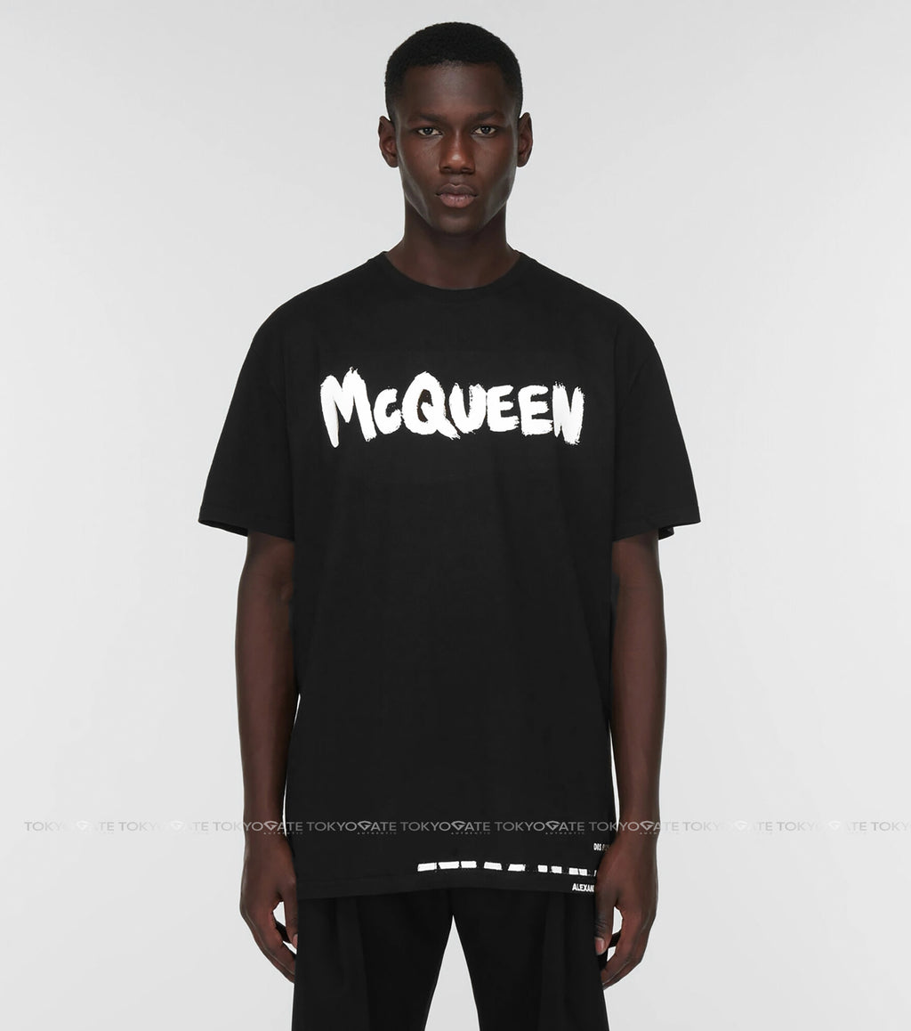 Áo phông Alexander McQueen 622104 QTZ57 0901 Graffiti Logo Black