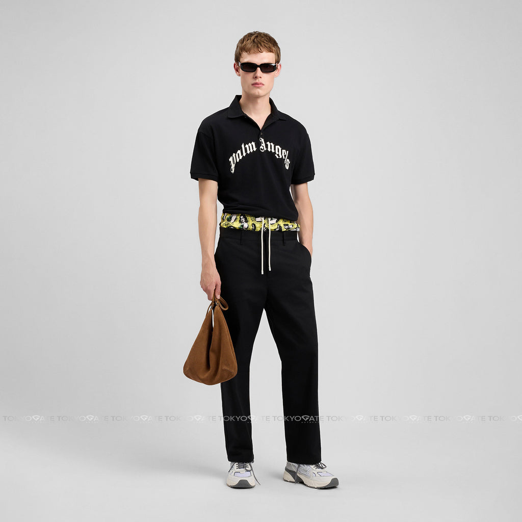 Áo polo Palm Angels Curved Logo Polo Short Sleeve Black Regular Fit