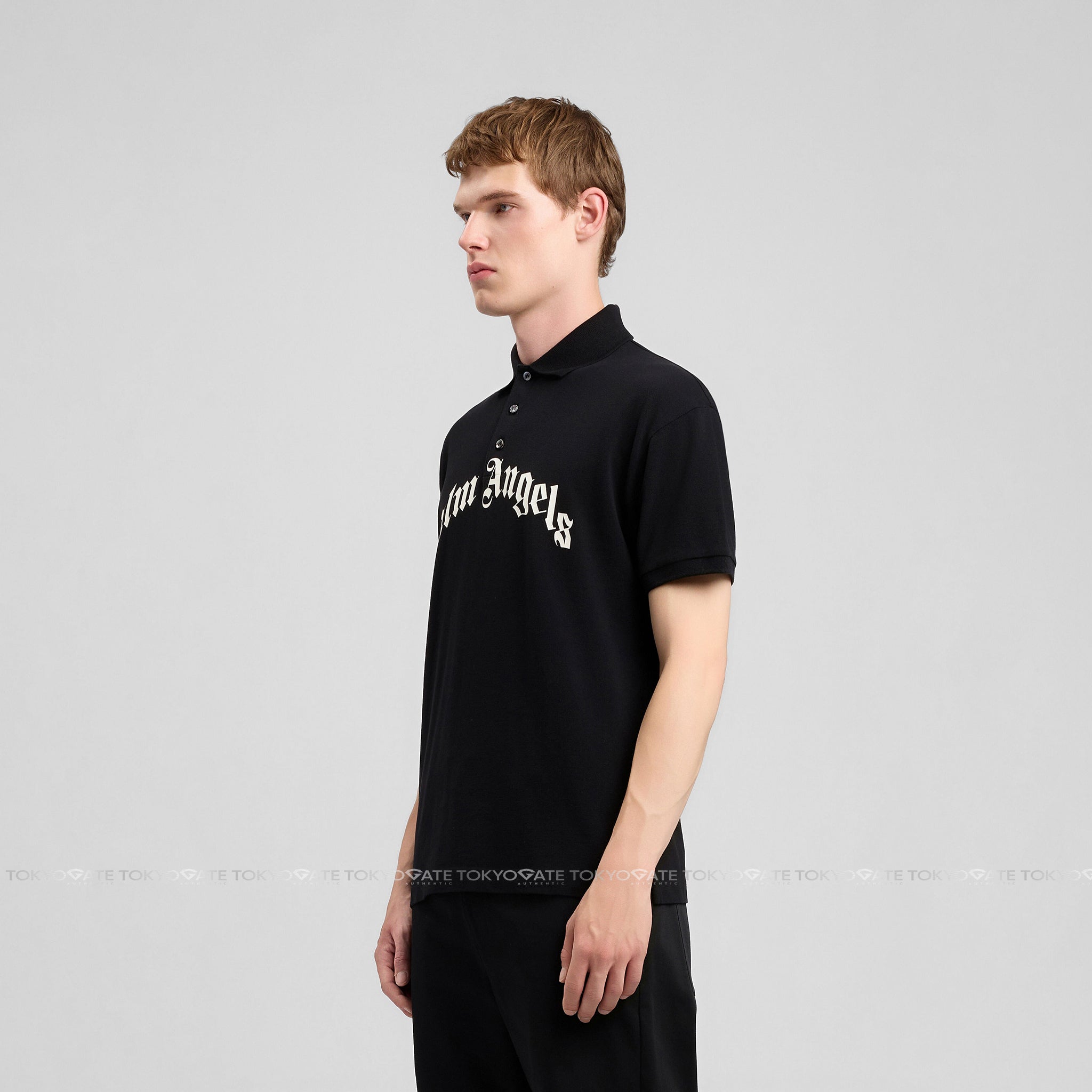 Áo polo Palm Angels Curved Logo Polo Short Sleeve Black Regular Fit