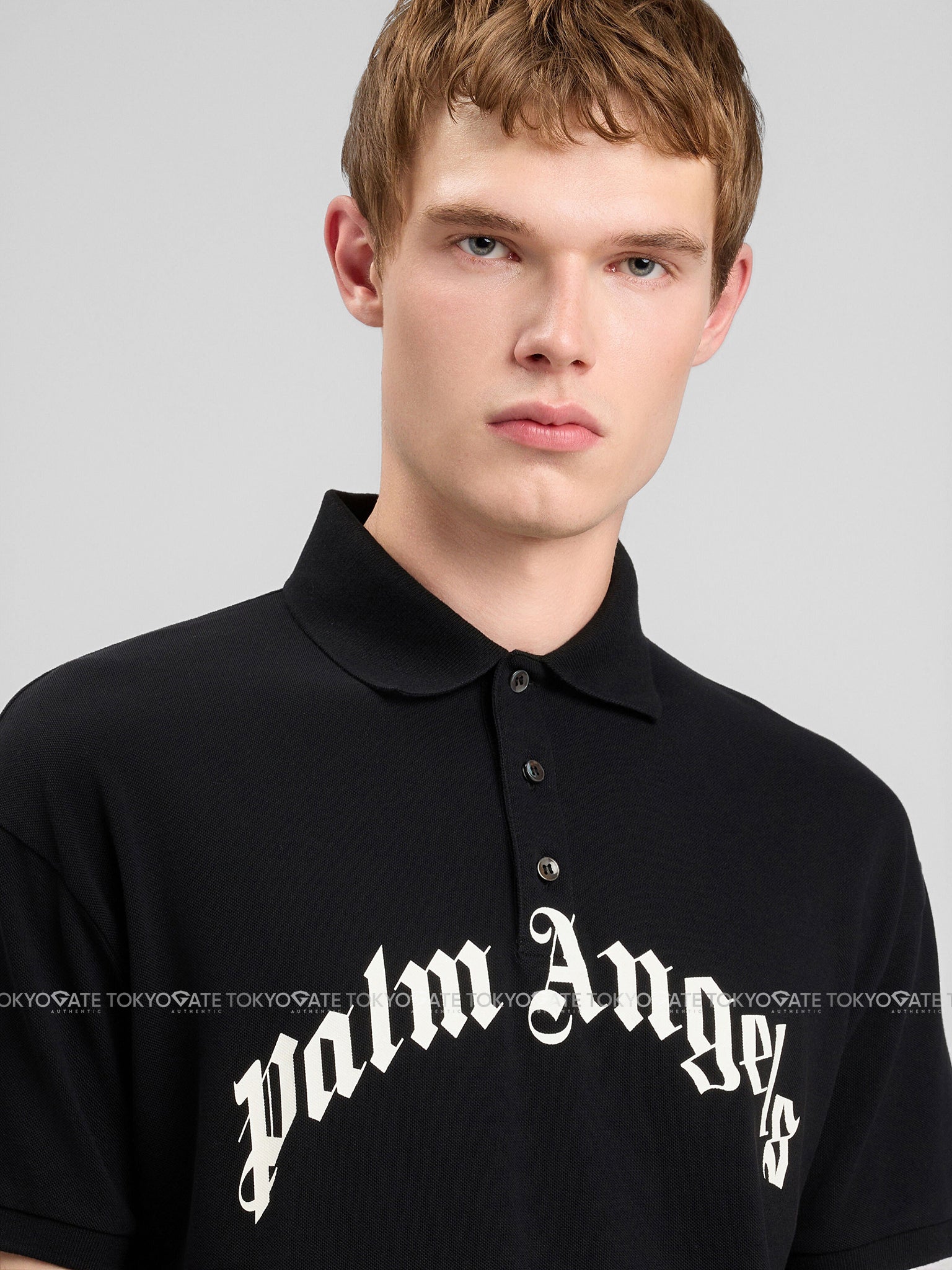 Áo polo Palm Angels Curved Logo Polo Short Sleeve Black Regular Fit