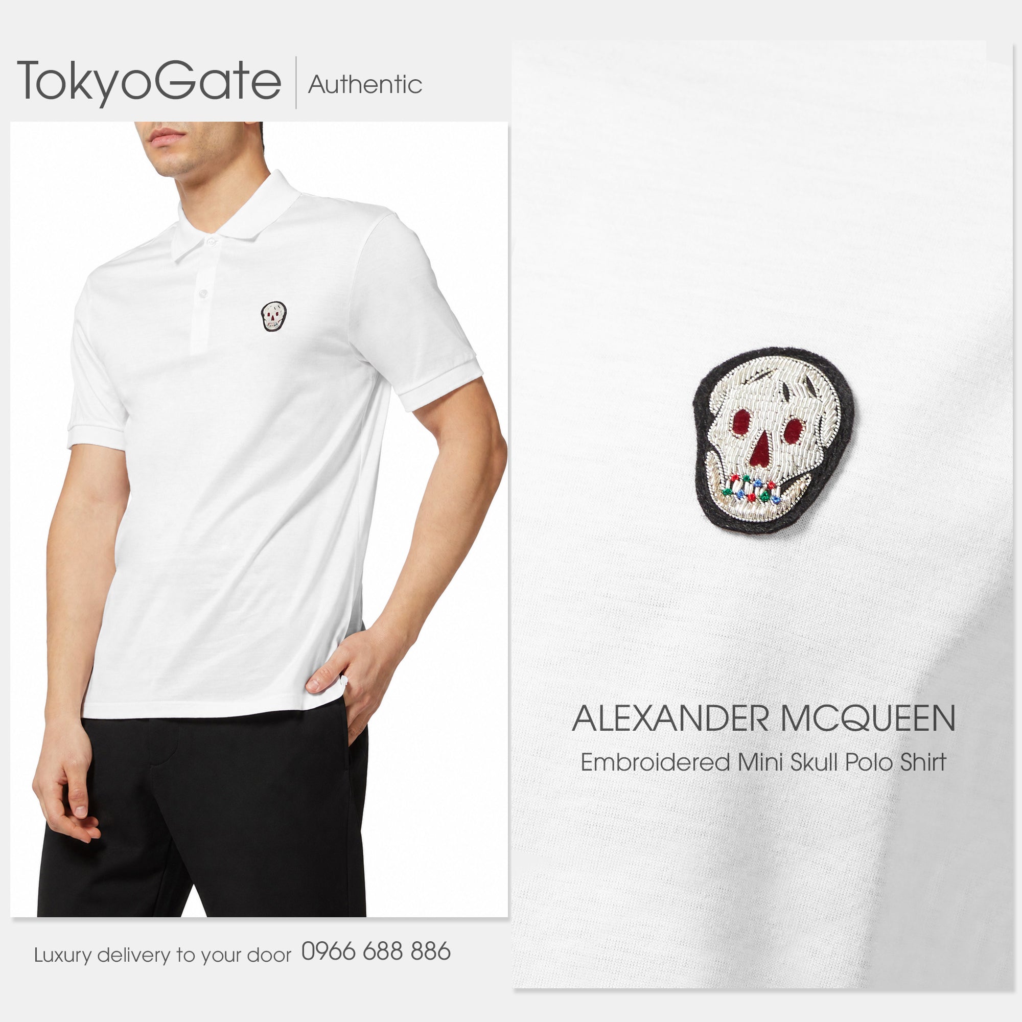 Áo polo Alexander McQueen 622106 QQX33 9000 White Regular Fit