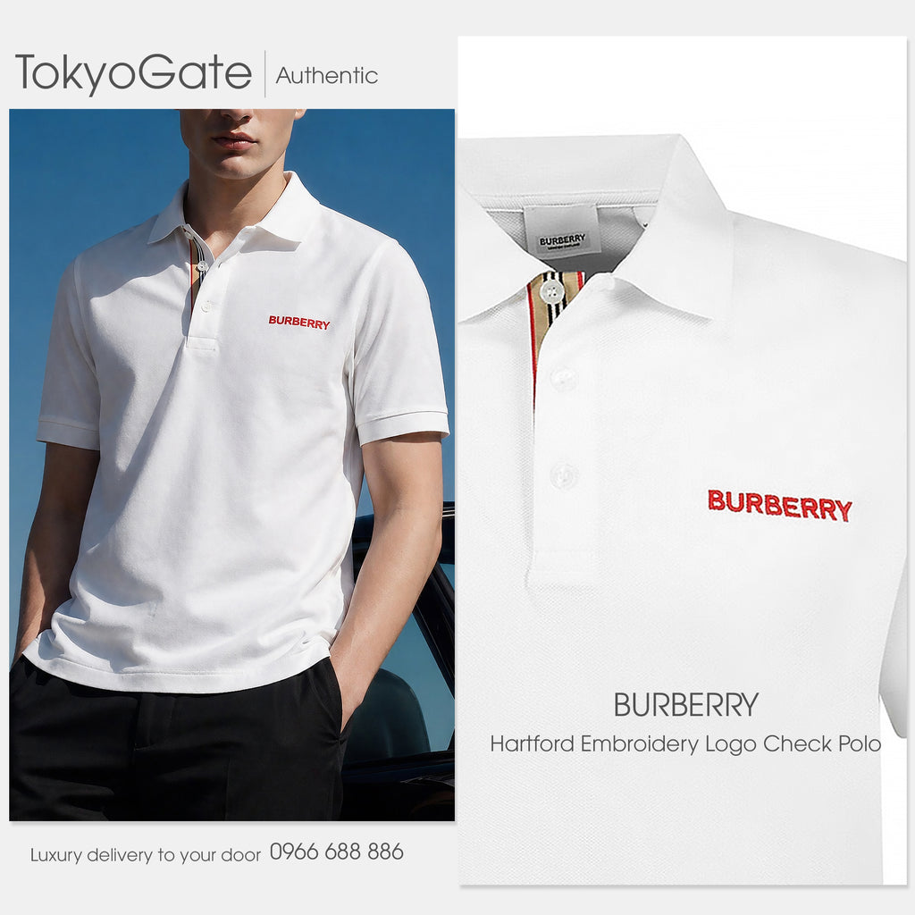 Áo polo Burberry 8084440 Hartford BBY White Slim Fit