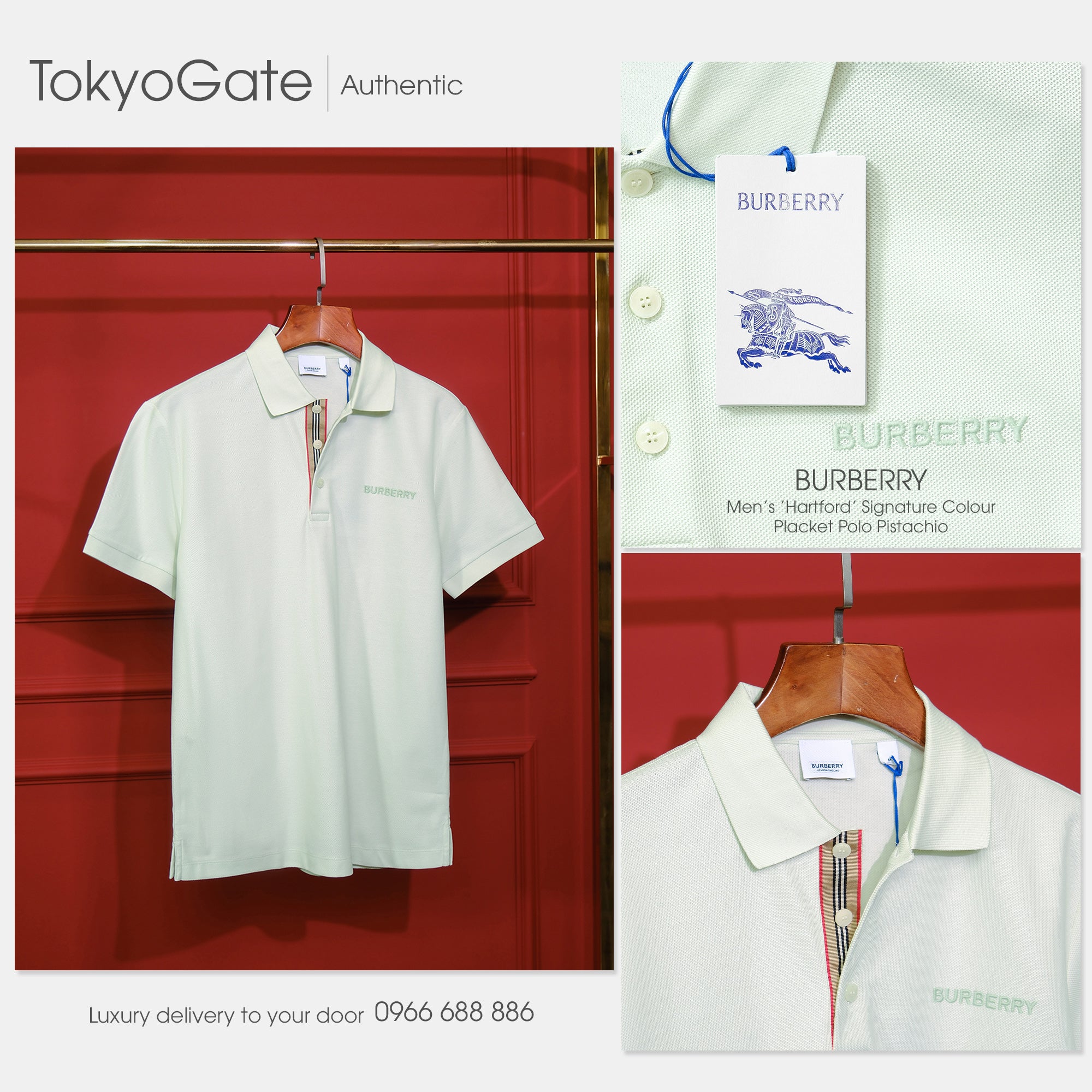 Áo polo Burberry Hartford BBY Pistachio Slim Fit