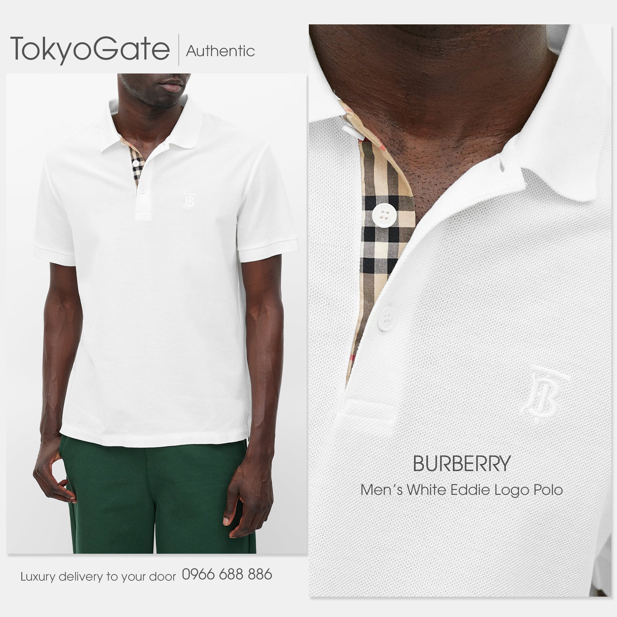 Áo polo Burberry 8014005 Eddie TB White Slim Fit