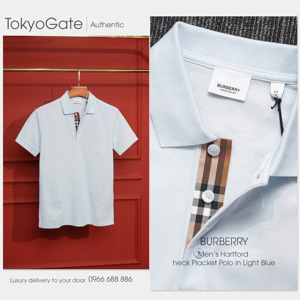 Áo polo Burberry SS Hartford Pale Blue Slim Fit