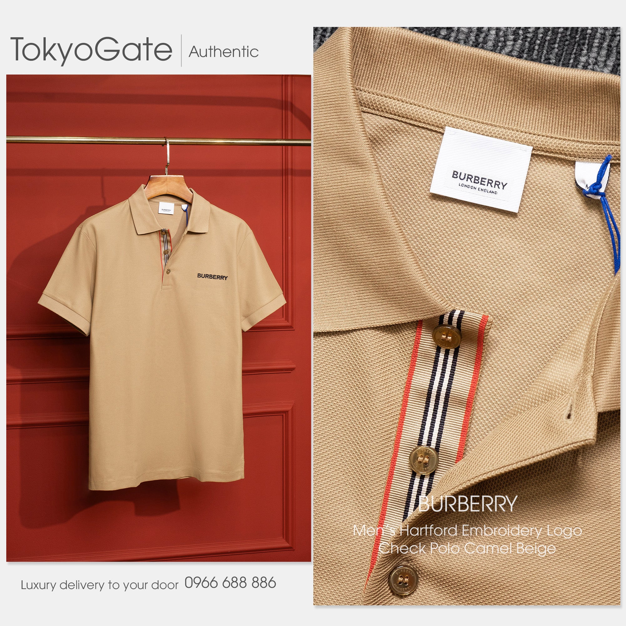 Áo polo Burberry SS Hartford BBY Camel Slim Fit