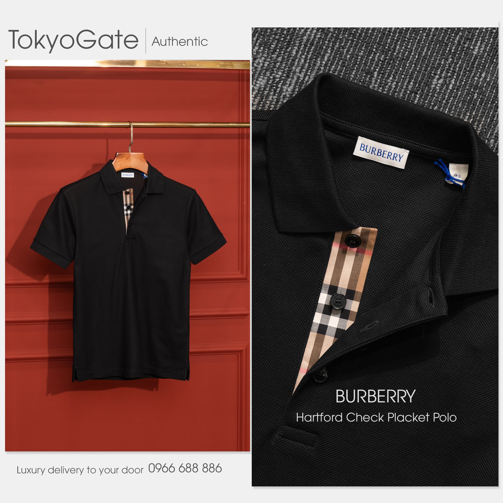 Áo polo Burberry SS Hartford Black Slim Fit