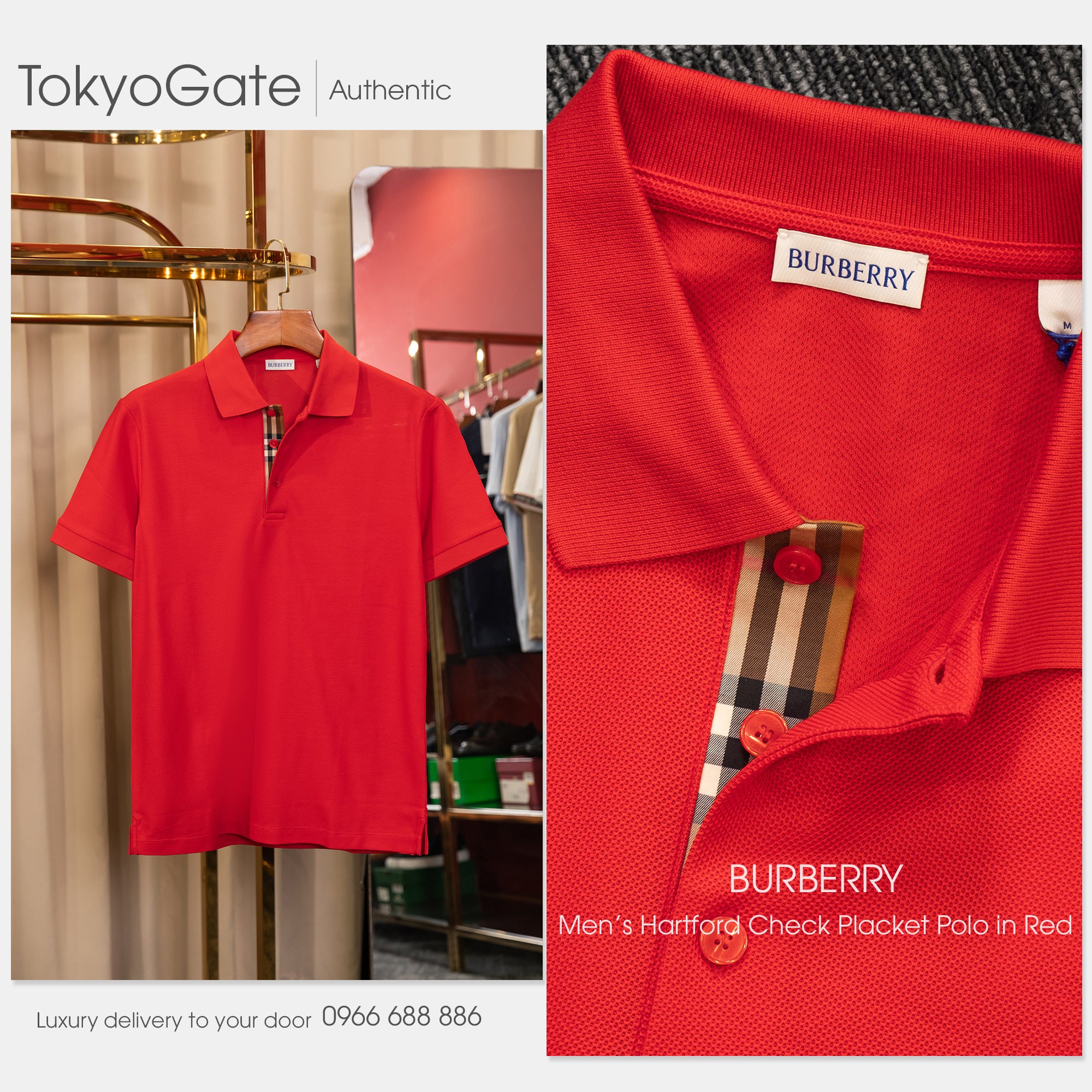 Áo polo Burberry SS Hartford Pillar Slim Fit