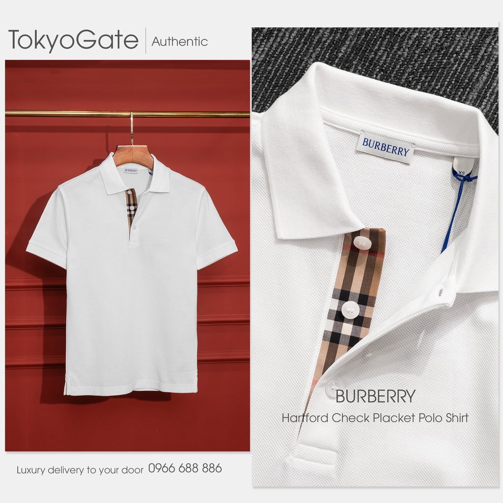 Áo polo Burberry SS Hartford White Slim Fit