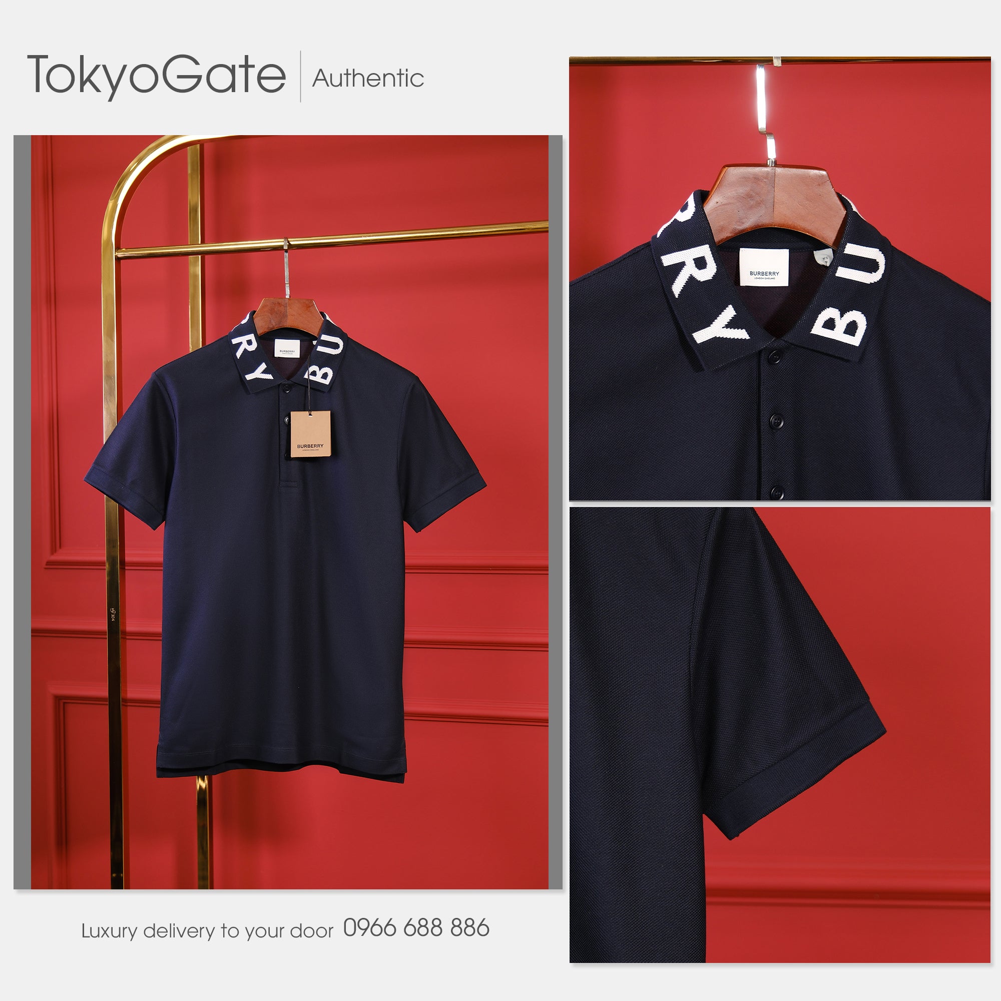 Áo polo Burberry 8017200 SS Ryland Navy Slim Fit