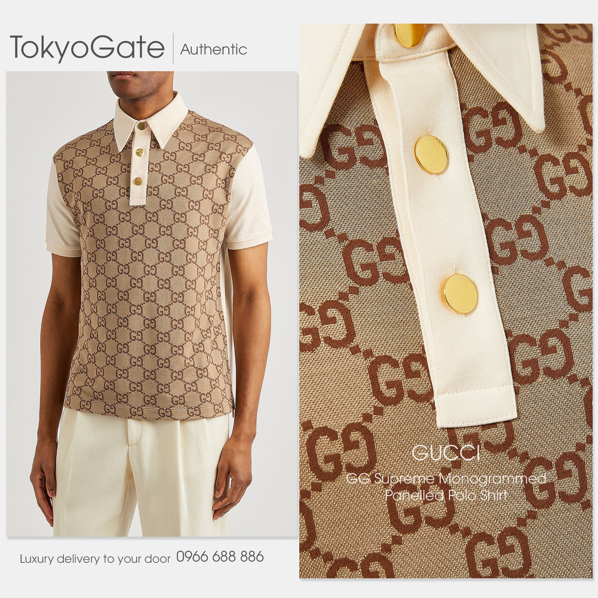 Áo polo Gucci 682015 XJD1F 2270 Jumbo GG Jacquard Áo polo Beige Regular Fit