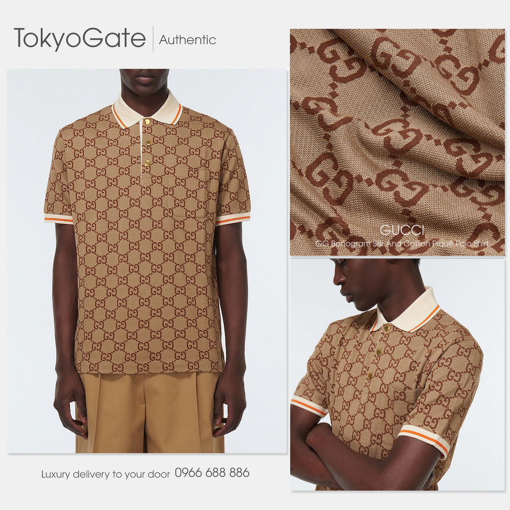 Áo polo Gucci 742384 XJFGU 2270 Cotton Silk Beige Regular Fit