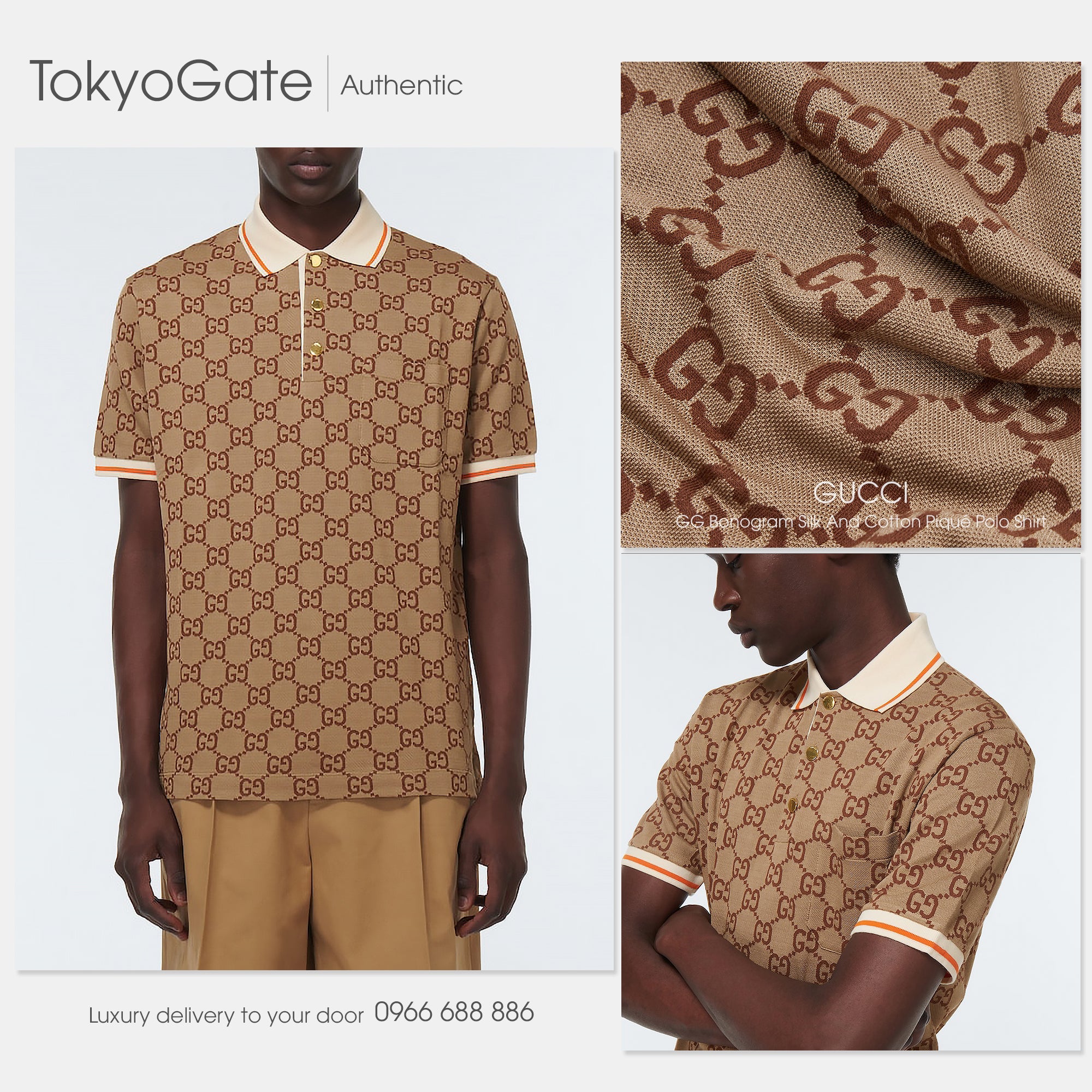 Áo polo Gucci 742384 XJFGU 2270 Cotton Silk Beige Regular Fit