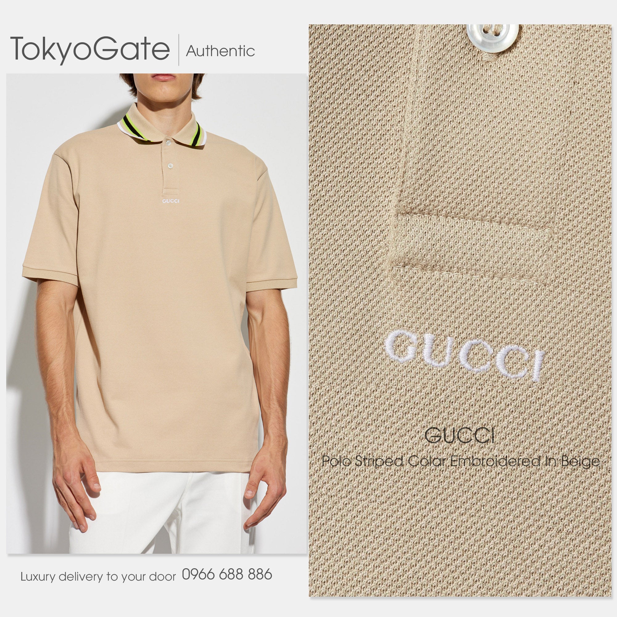Áo polo Gucci 788024 XJGJY 2219 Beige Regular Fit