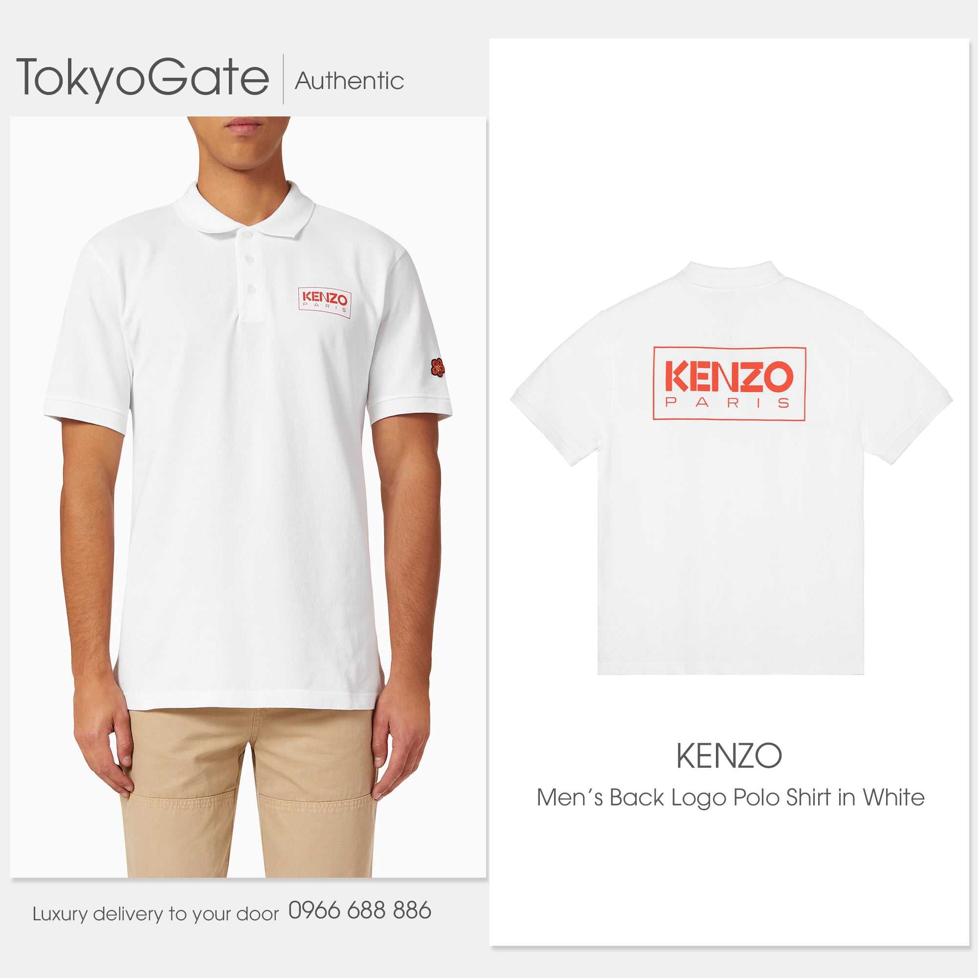 Áo Polo Kenzo PFC65PO0034PU White Regular Fit