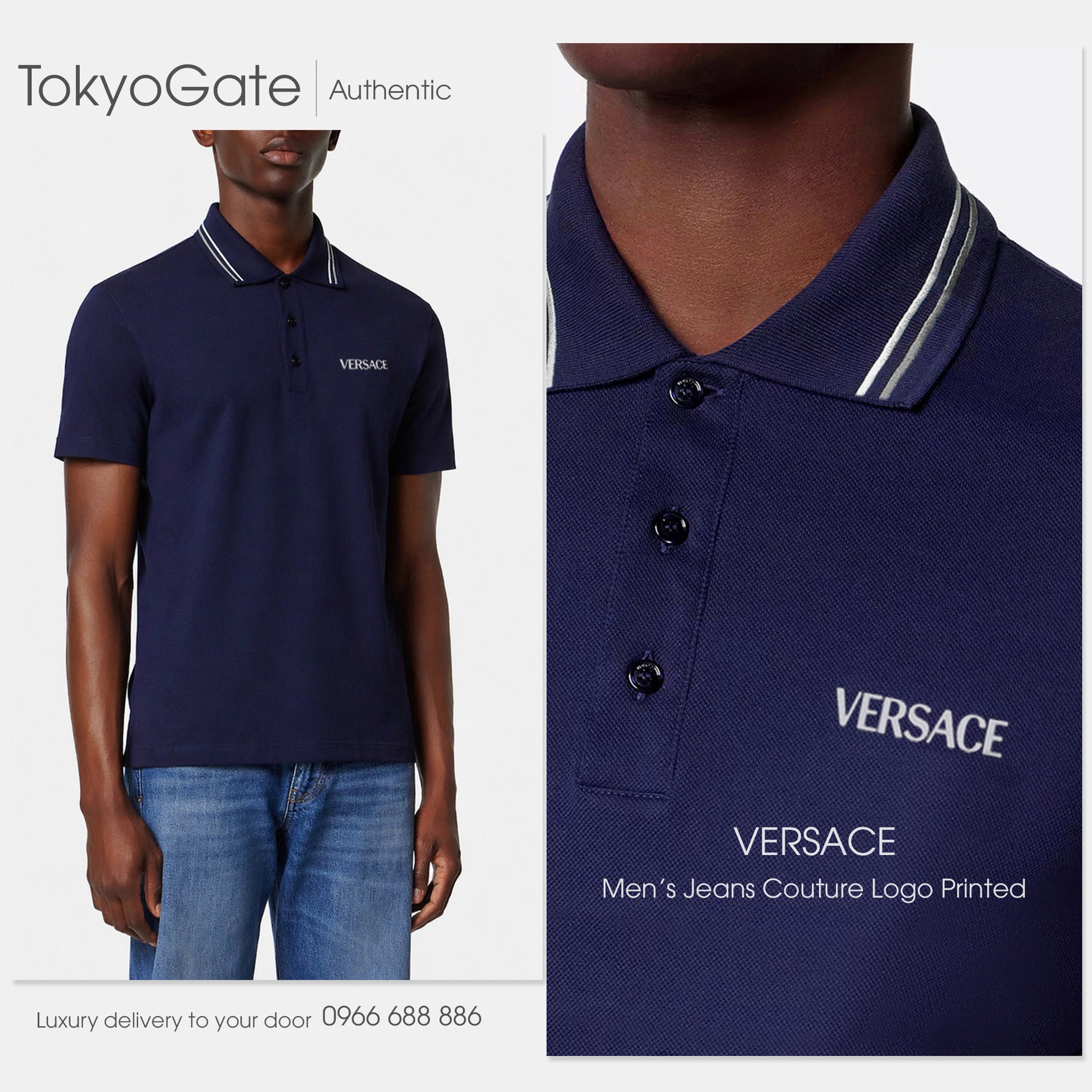 Áo polo Versace 1011851 1A14049 Navy Regular Fit