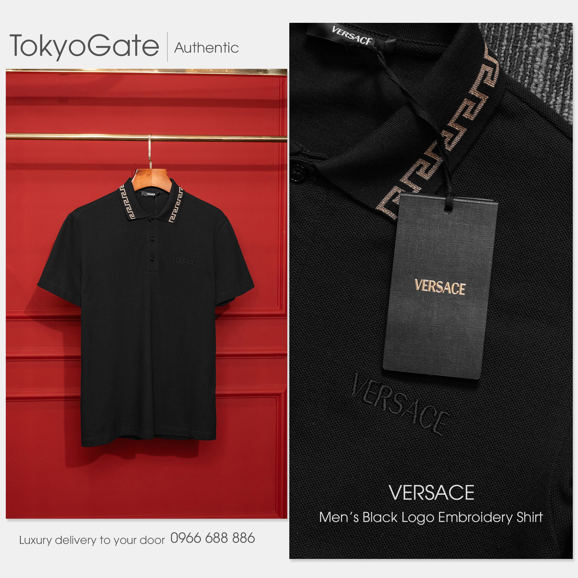 Áo polo Versace 1011851 A231377 2B130N Black Regular Fit