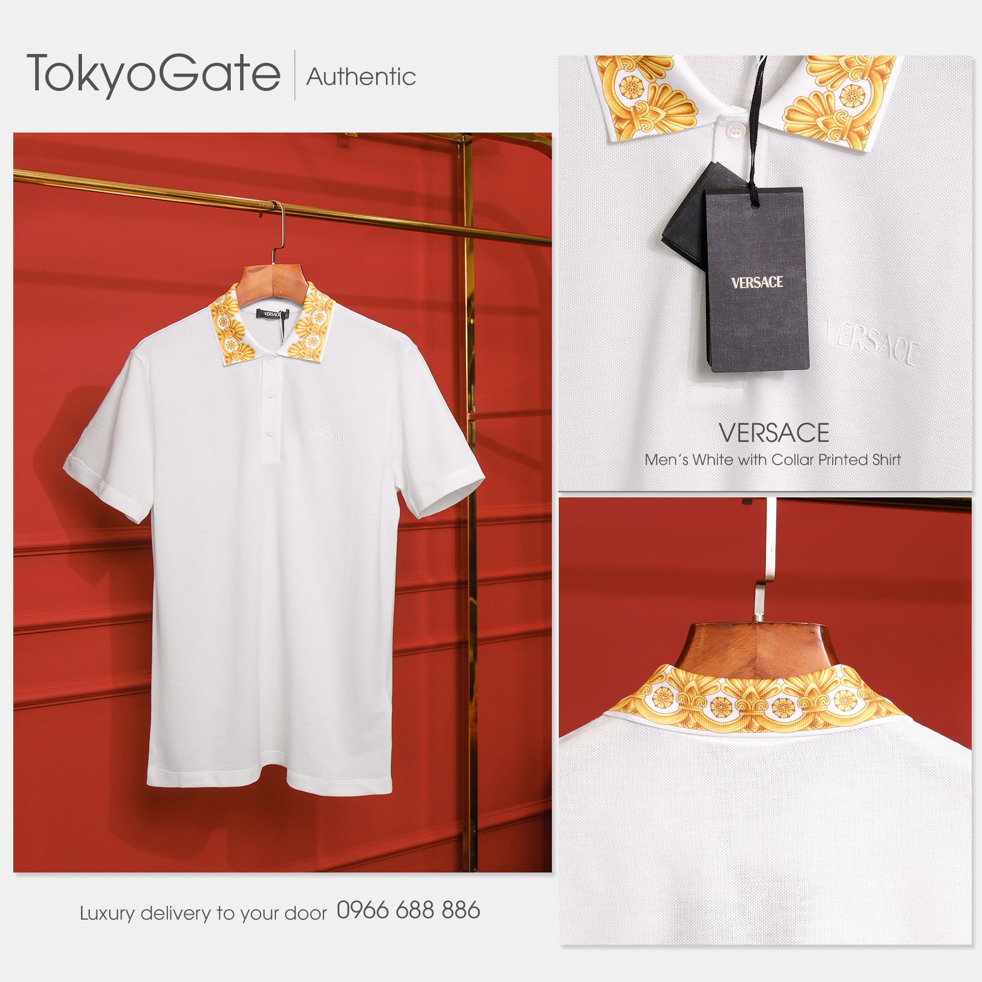 Áo polo Versace 1012260 1A10242 White Regular Fit