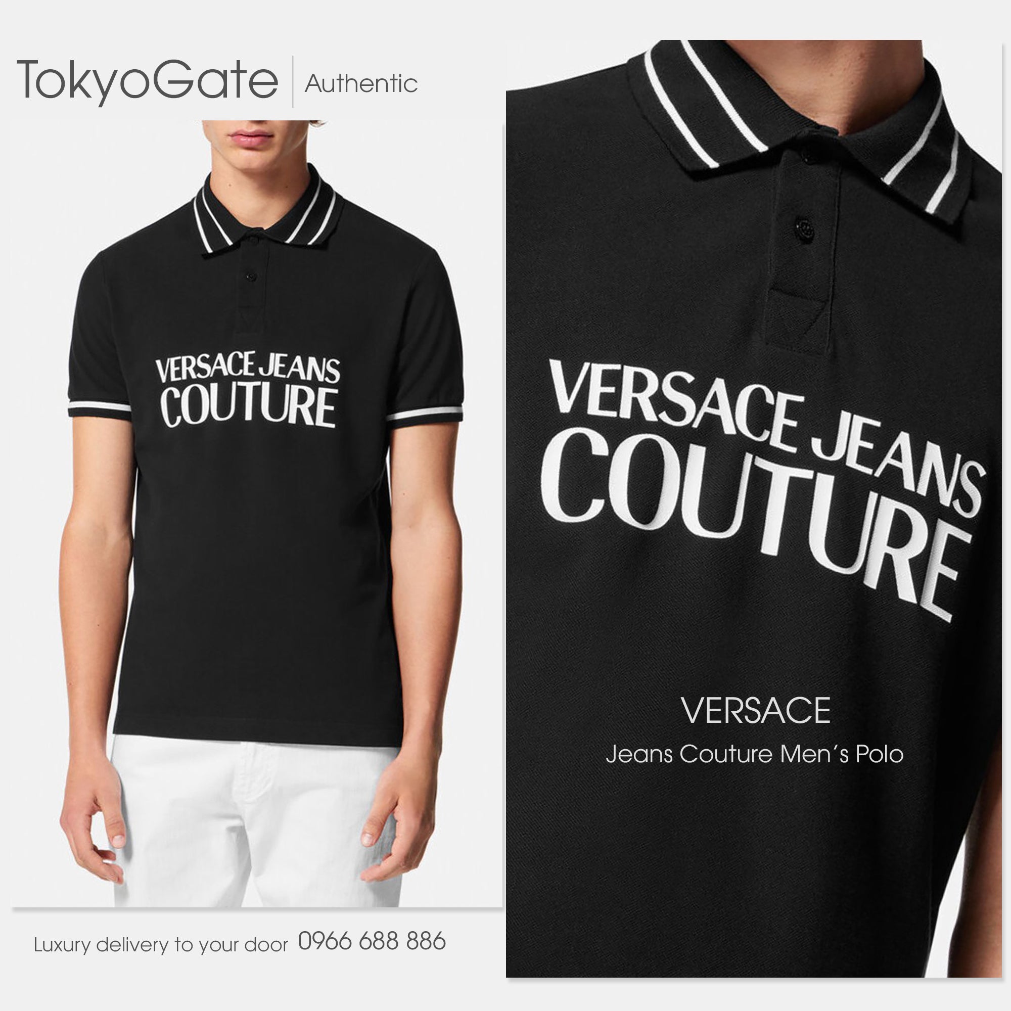 Áo polo Versace 74GAGT03 CJ01O 899 Black Regular Fit