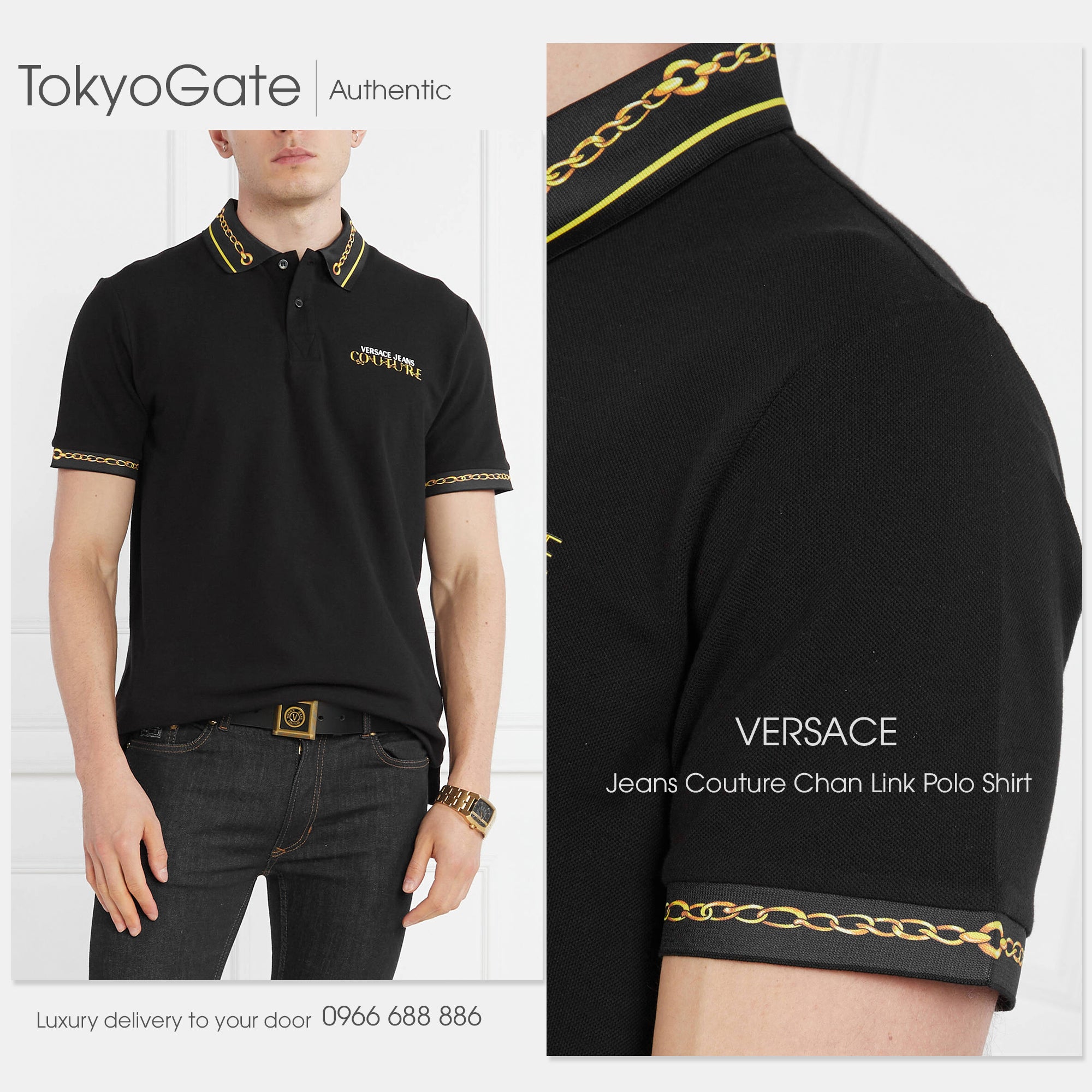 Áo polo Versace Jeans Couture 75GAGT01 CJ01T G89 Black Regular Fit