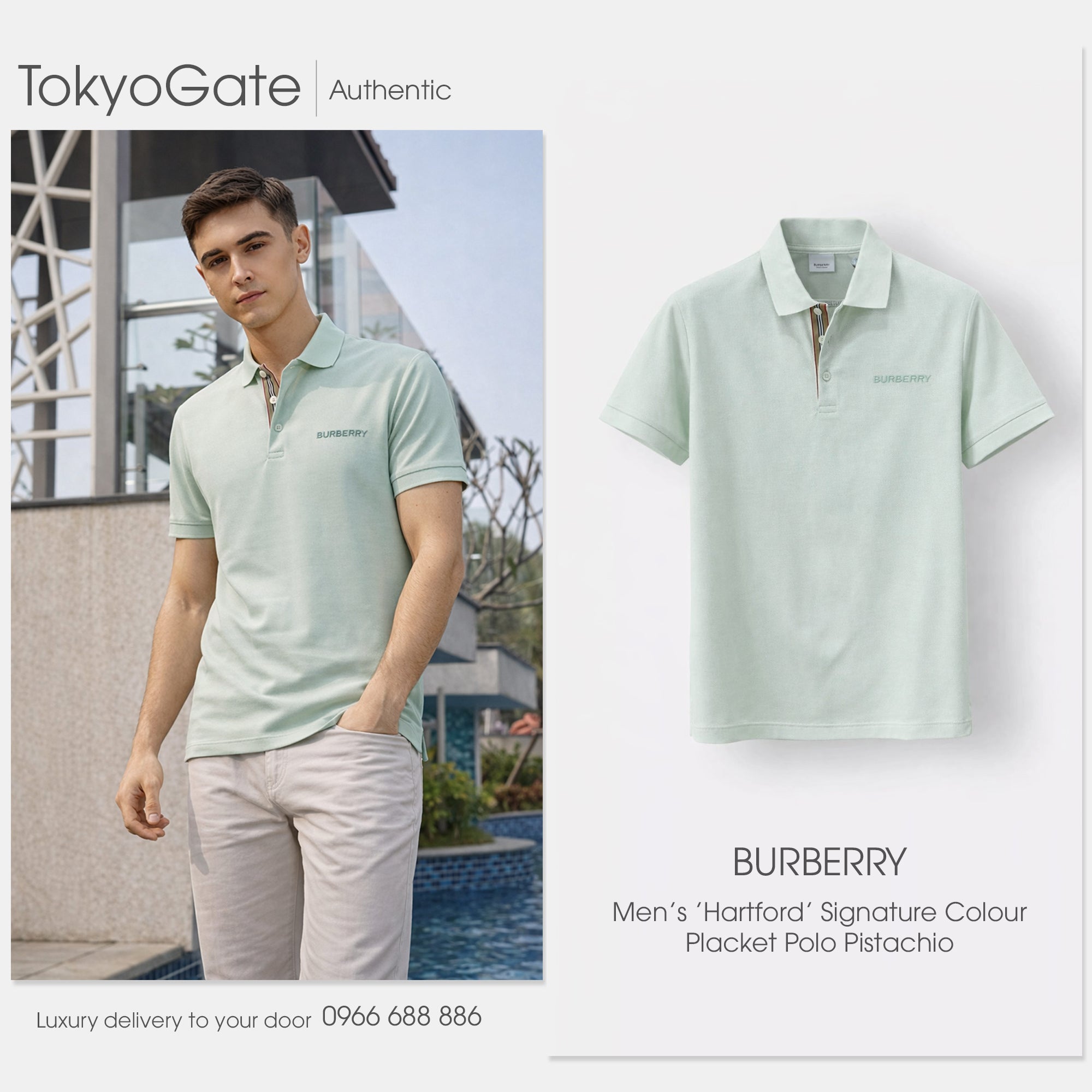 Áo polo Burberry Hartford BBY Pistachio Slim Fit